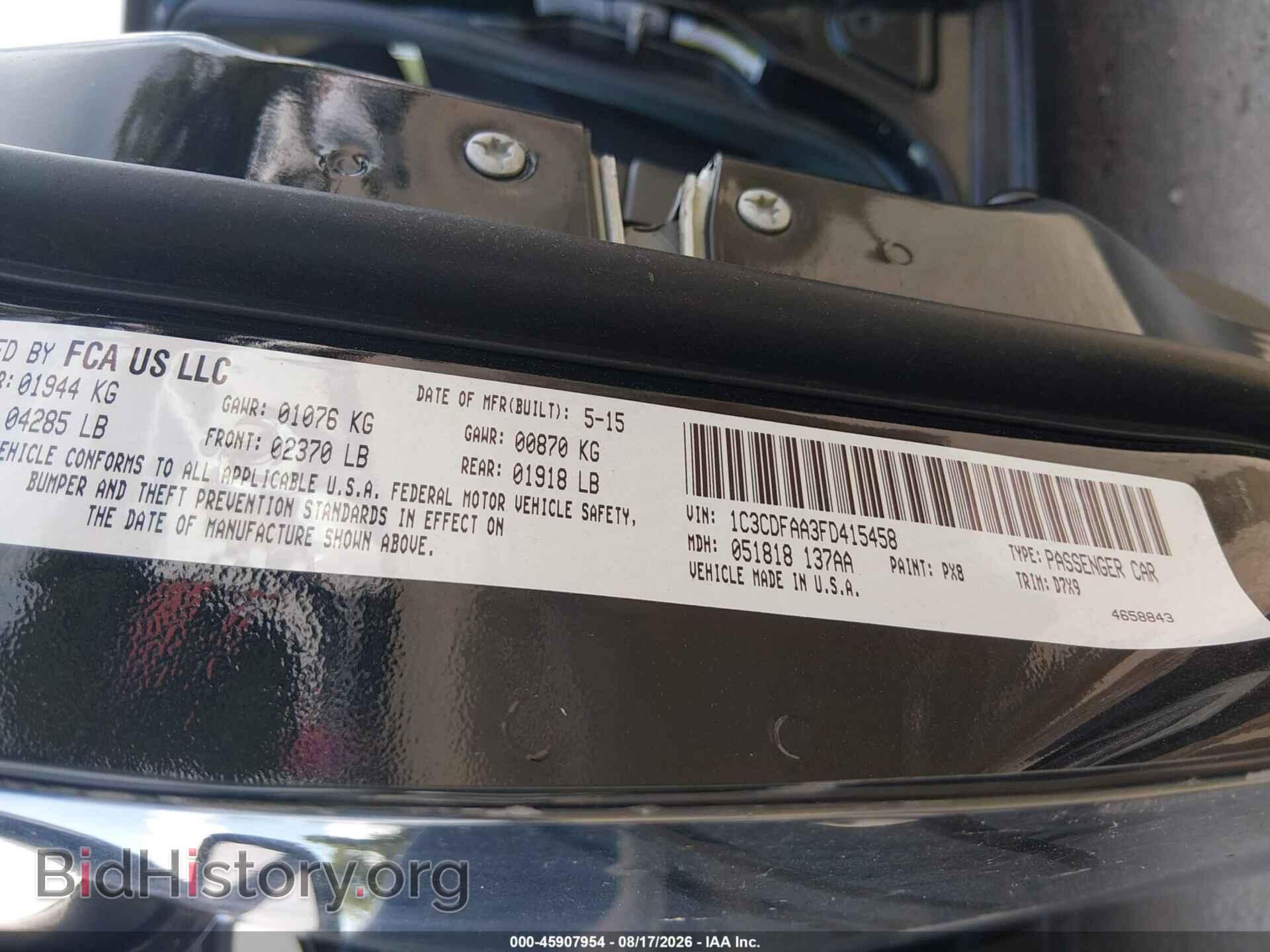 2015 DODGE DART - VIN: 1C3CDFAA3FD415458 - Photo 9