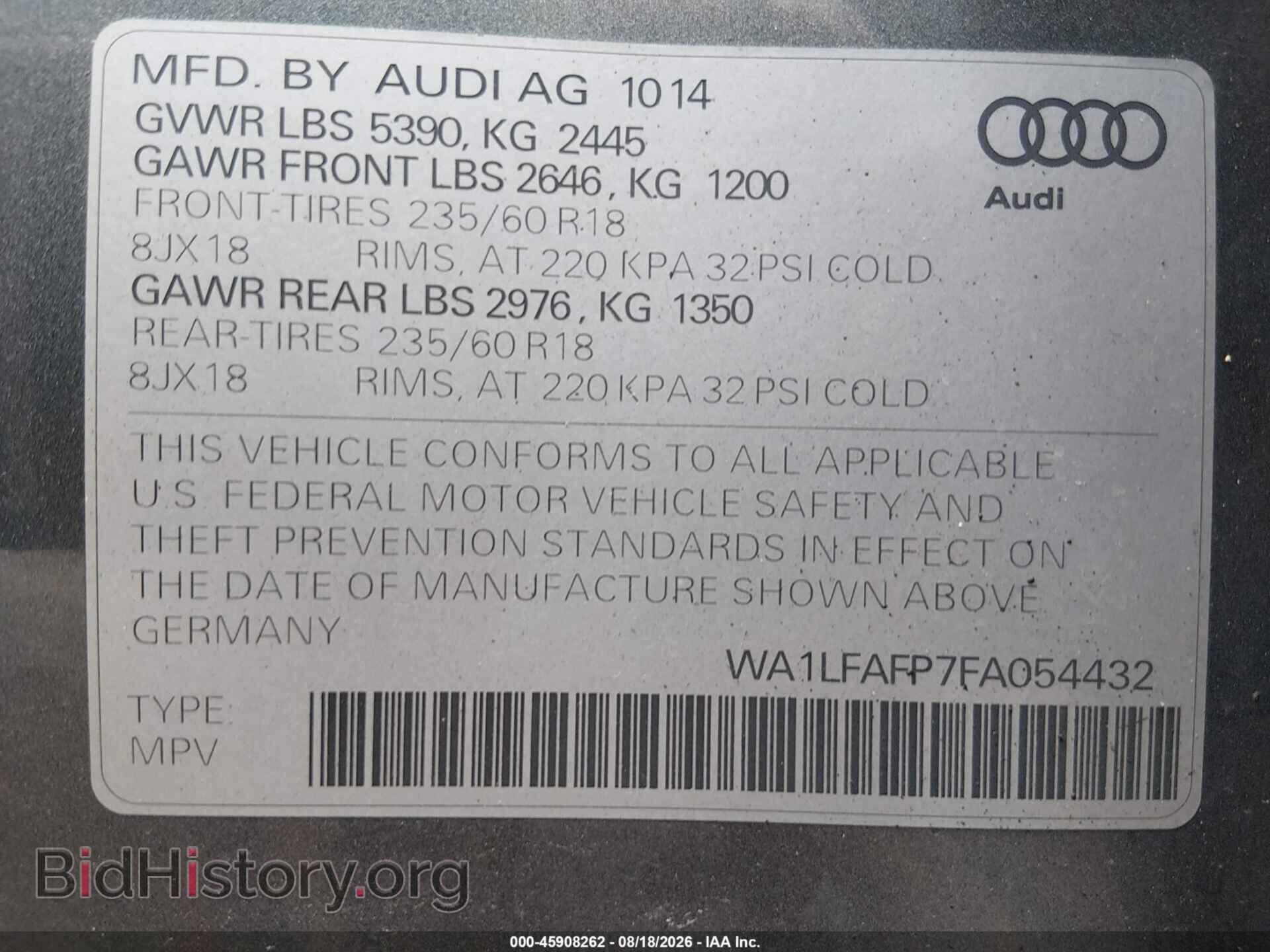 2015 AUDI Q5 - VIN: WA1LFAFP7FA054432 - Photo 9