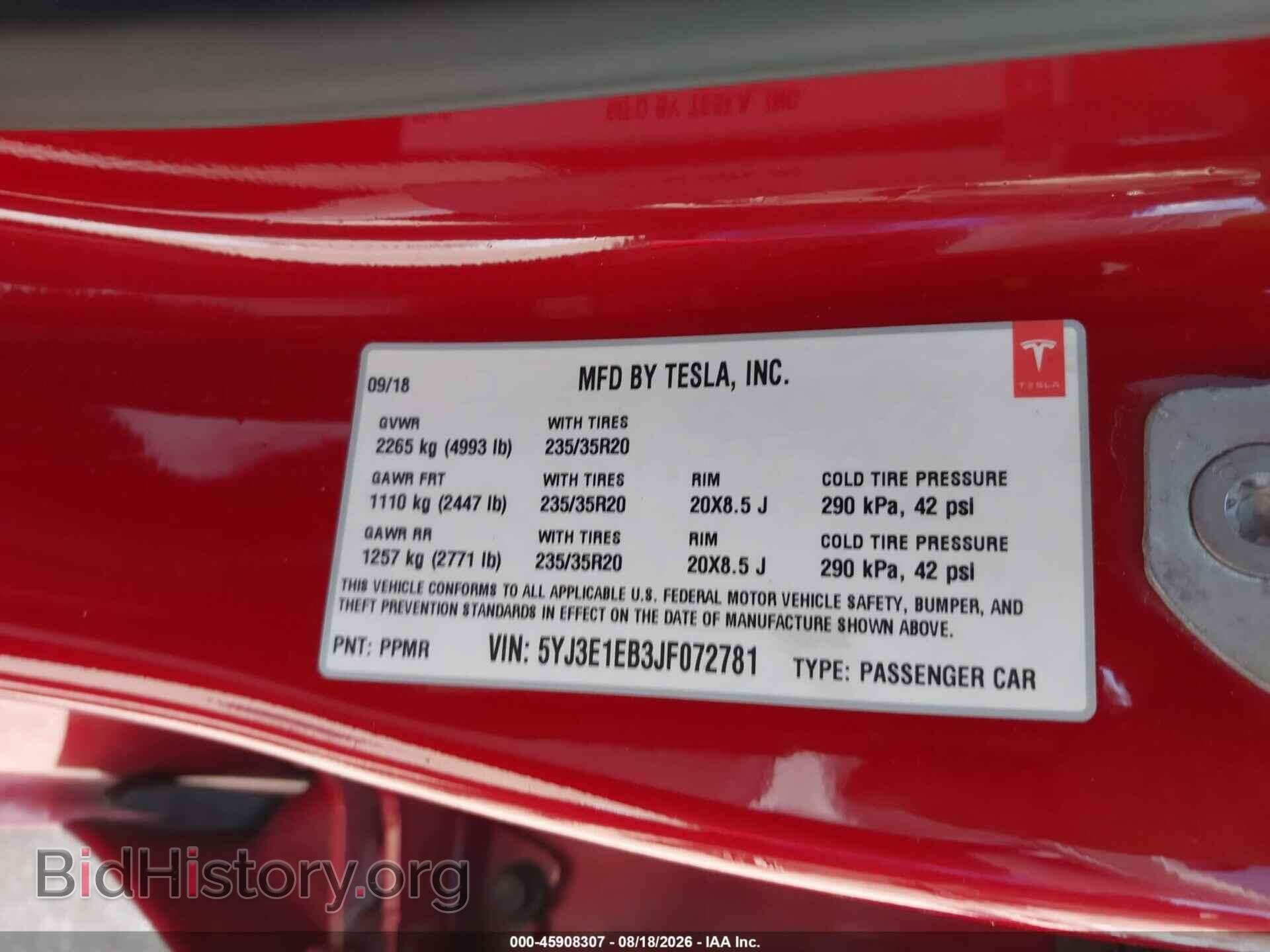 2018 TESLA MODEL 3 - VIN: 5YJ3E1EB3JF072781 - Photo 9
