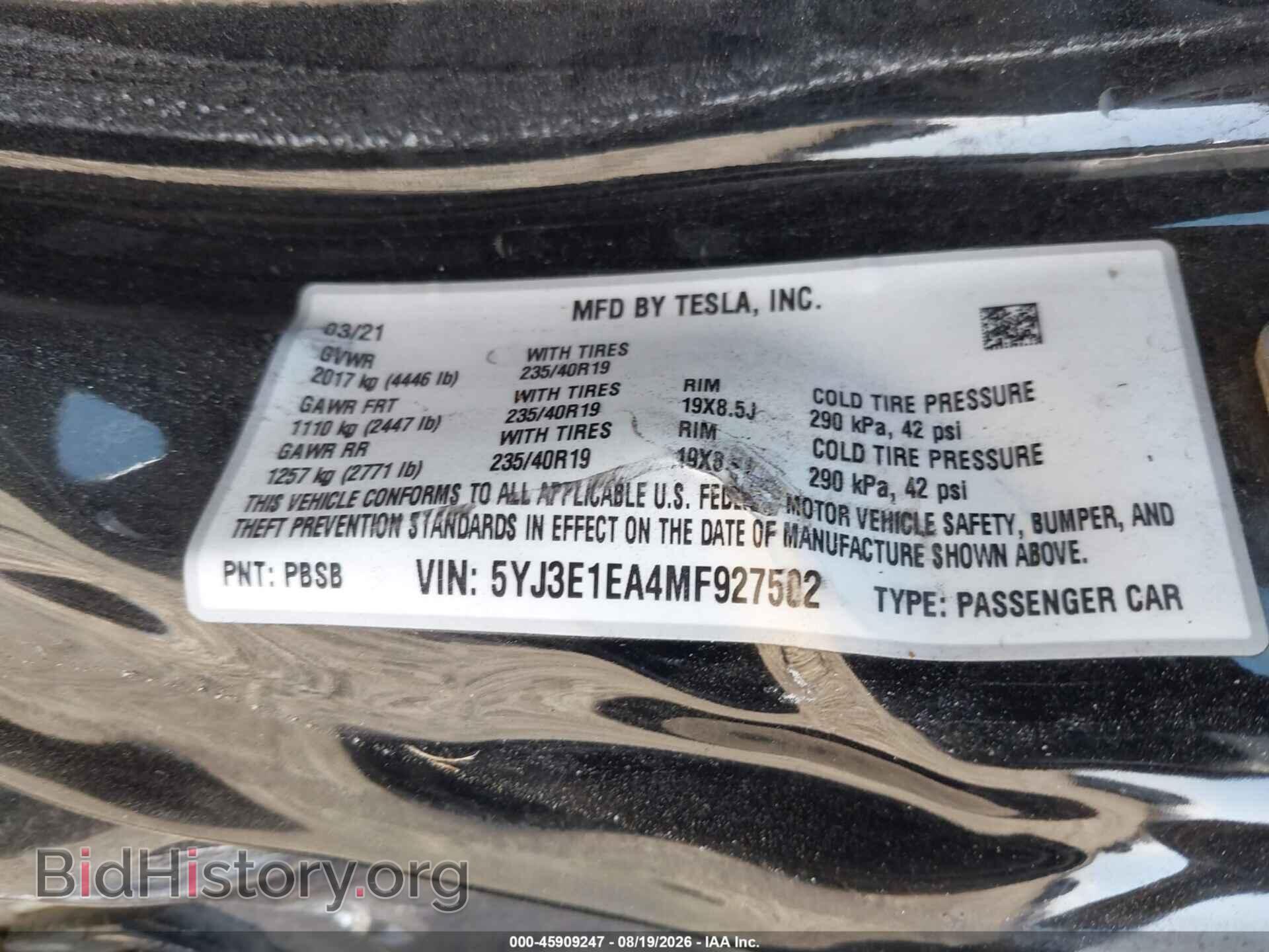 2021 TESLA MODEL 3 - VIN: 5YJ3E1EA4MF927502 - Фото 9