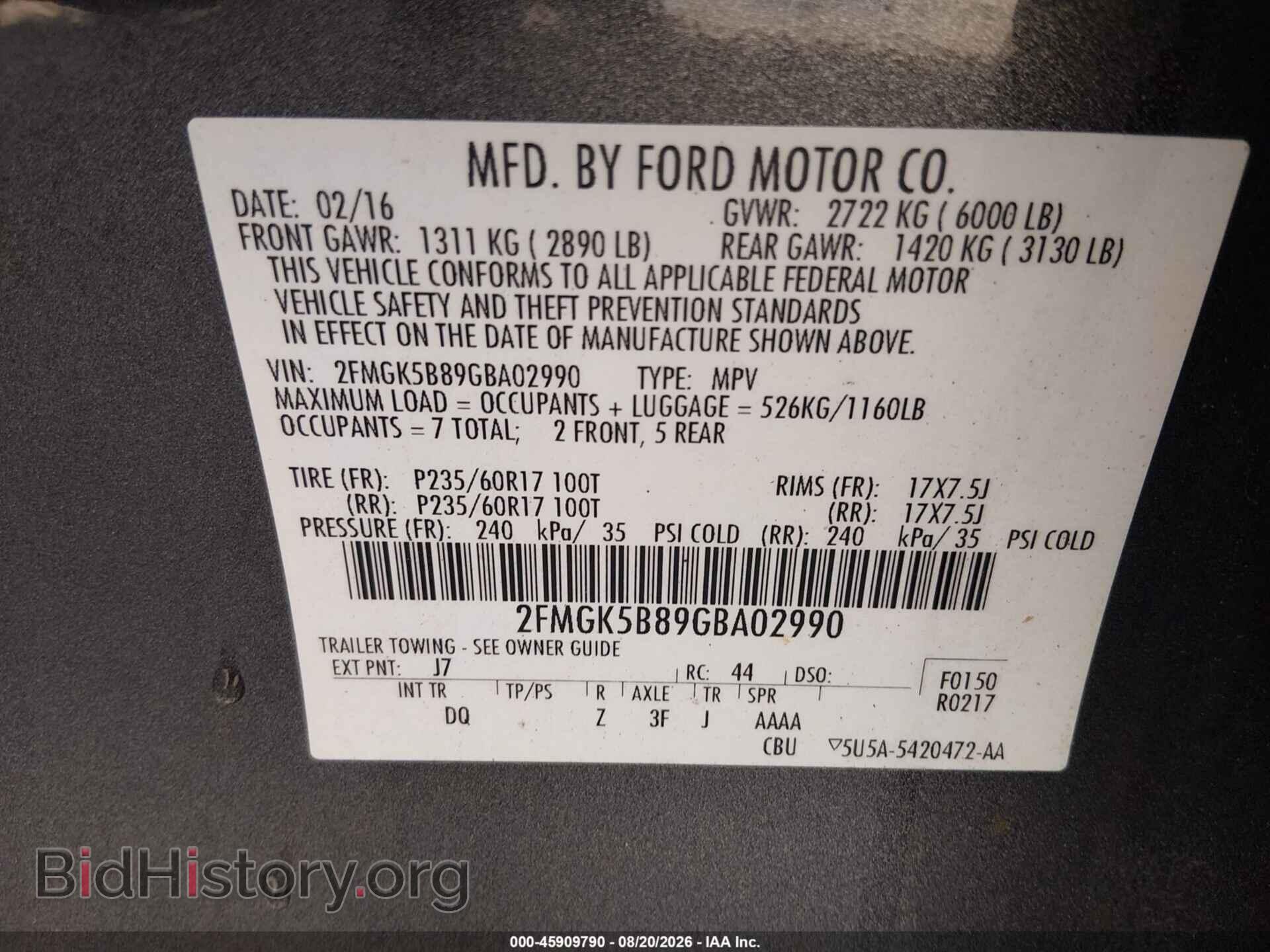 2016 FORD FLEX - VIN: 2FMGK5B89GBA02990 - Photo 9