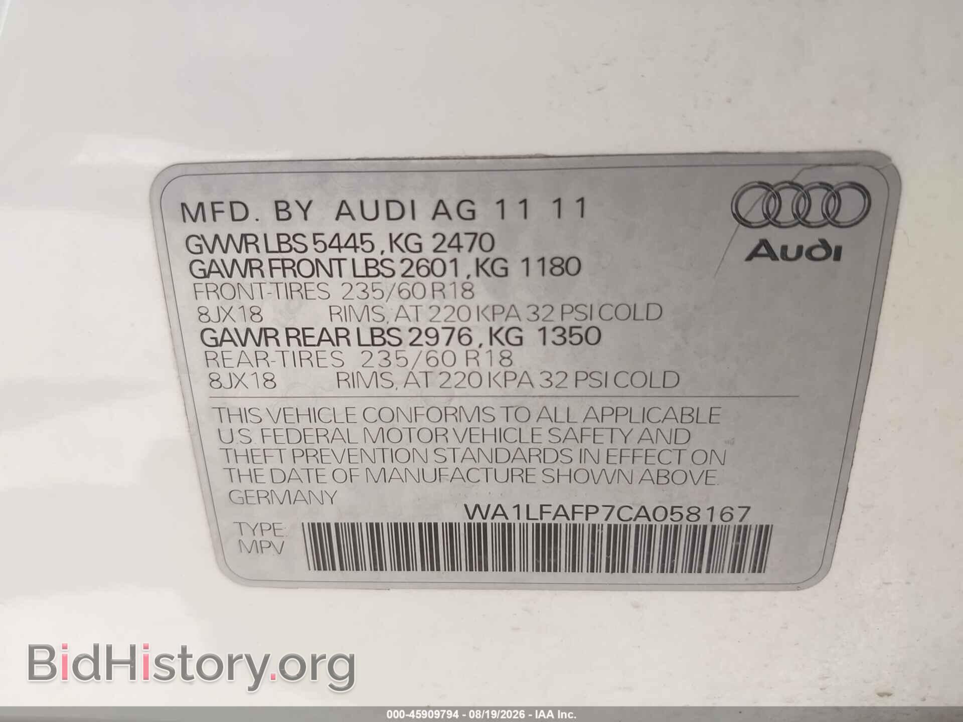 2012 AUDI Q5 - VIN: WA1LFAFP7CA058167 - Photo 9