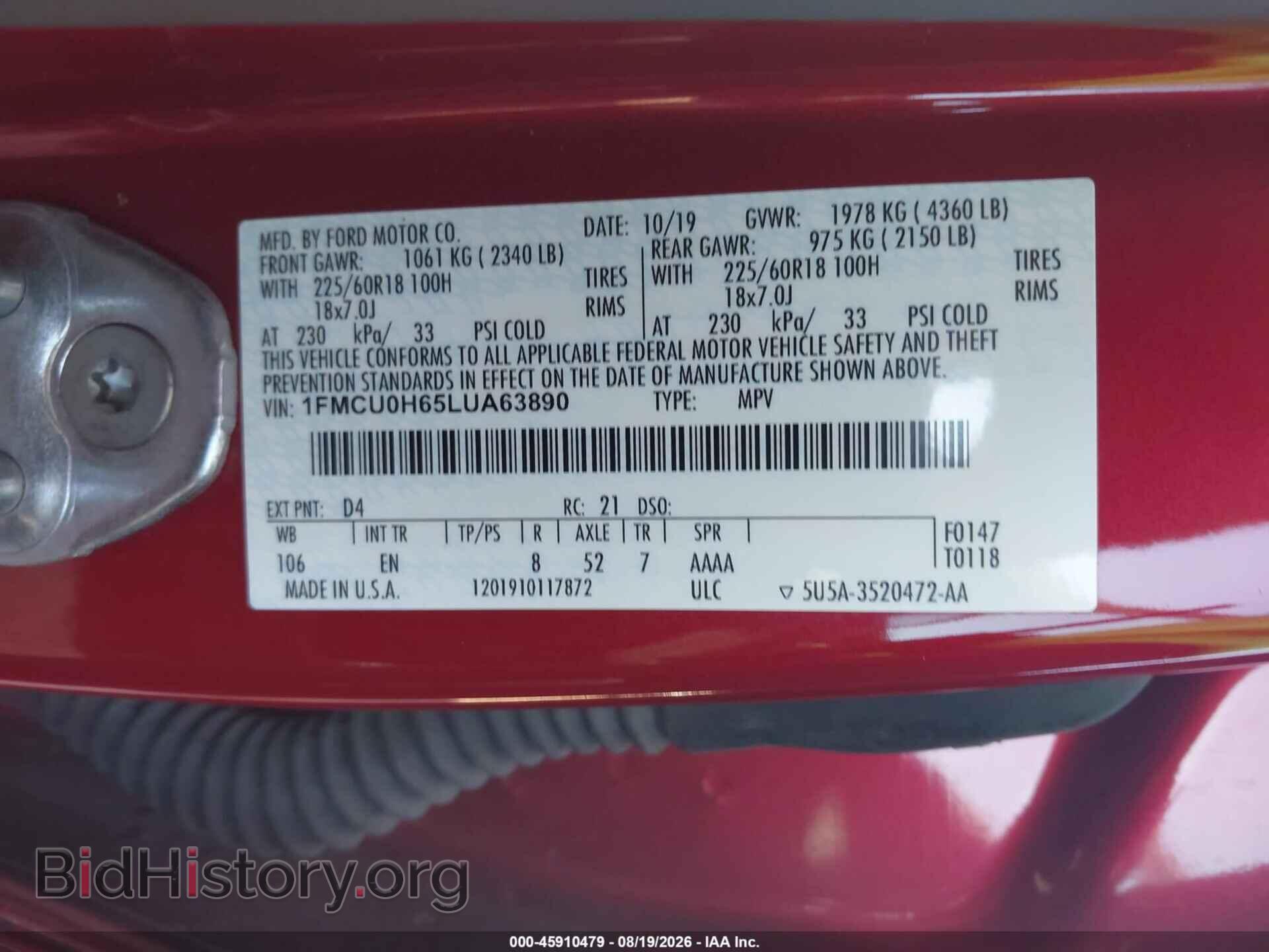 2020 FORD ESCAPE - VIN: 1FMCU0H65LUA63890 - Фото 9