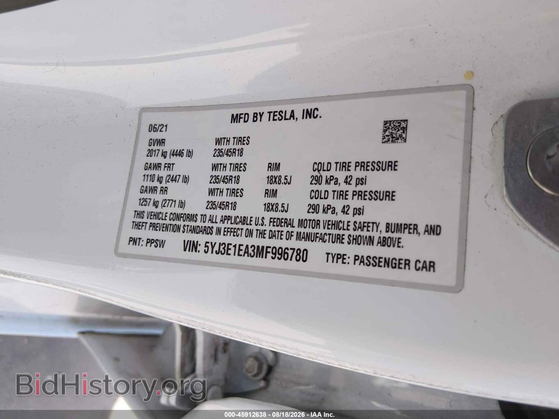 2021 TESLA MODEL 3 - VIN: 5YJ3E1EA3MF996780 - Photo 9