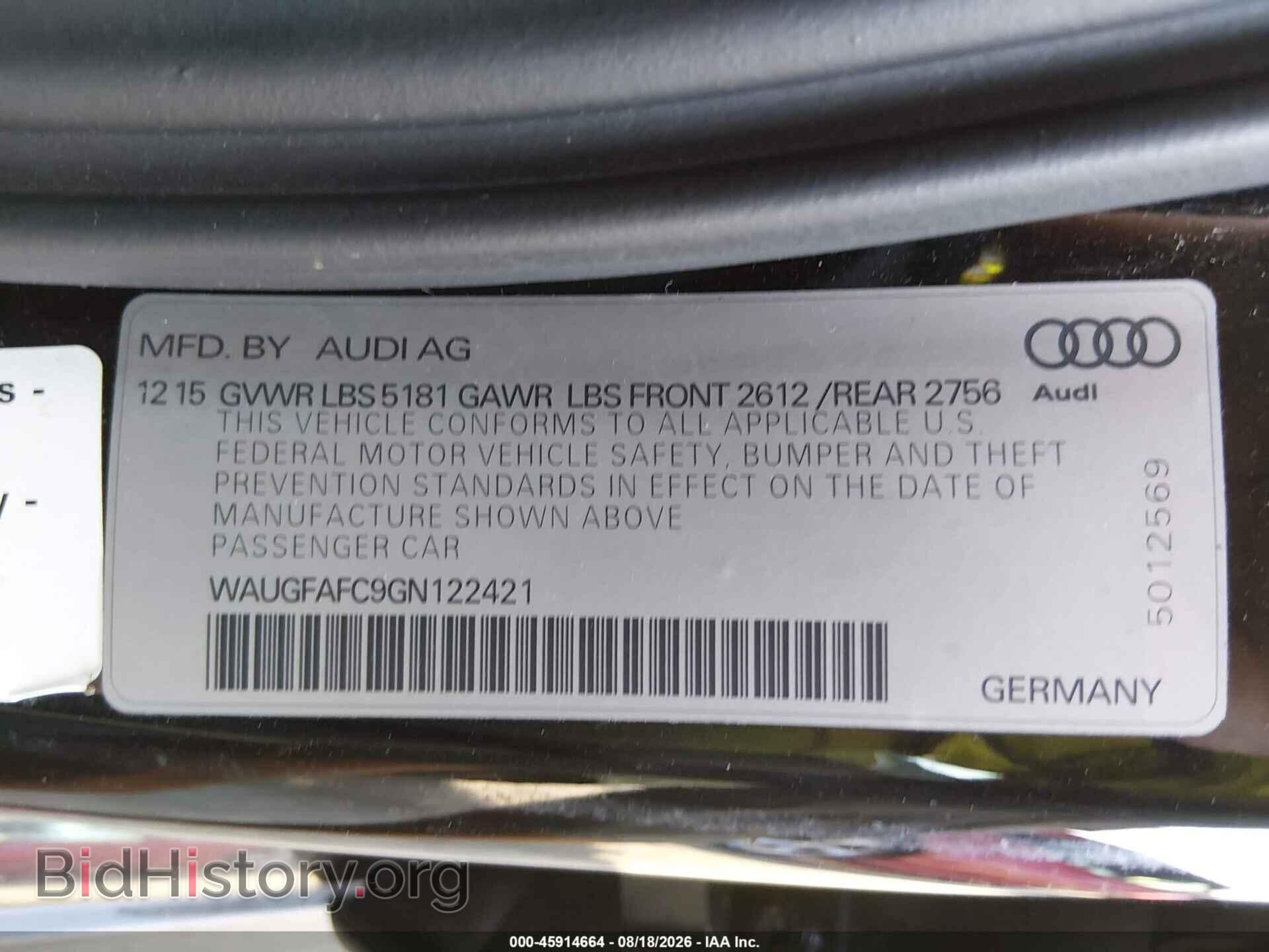 2016 AUDI A6 - VIN: WAUGFAFC9GN122421 - Фото 9