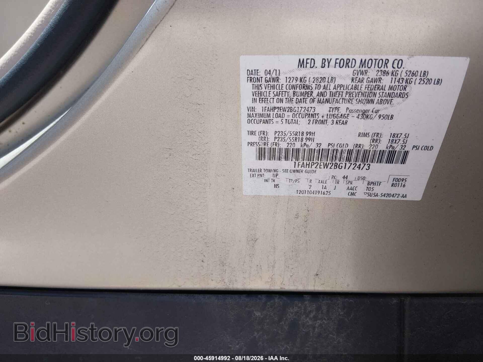 2011 FORD TAURUS - VIN: 1FAHP2EW2BG172473 - Photo 9