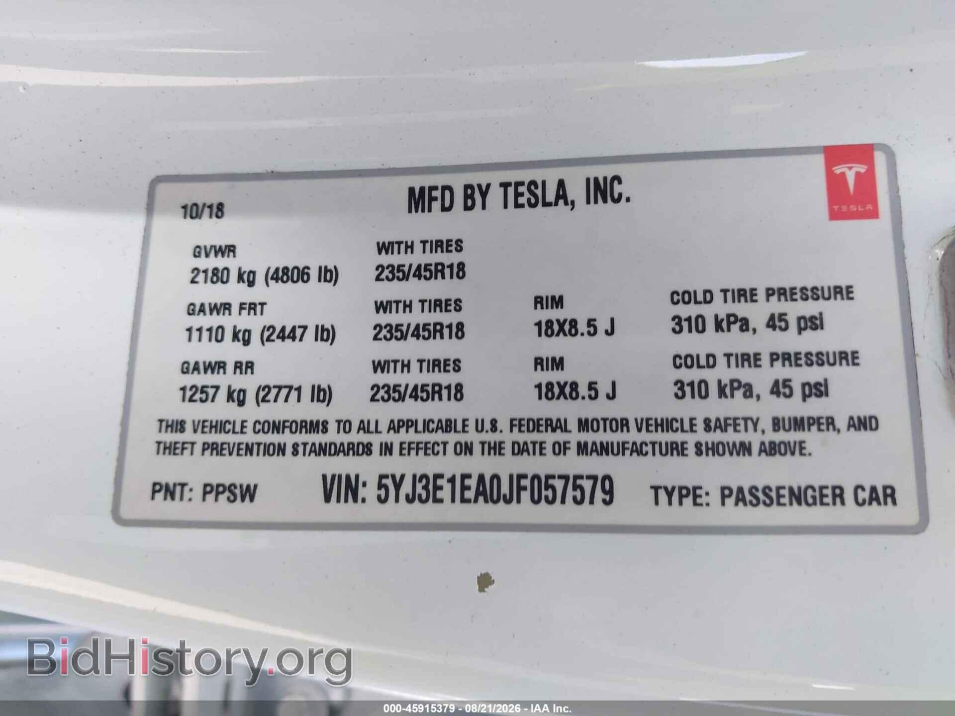 2018 TESLA MODEL 3 - VIN: 5YJ3E1EA0JF057579 - Photo 9
