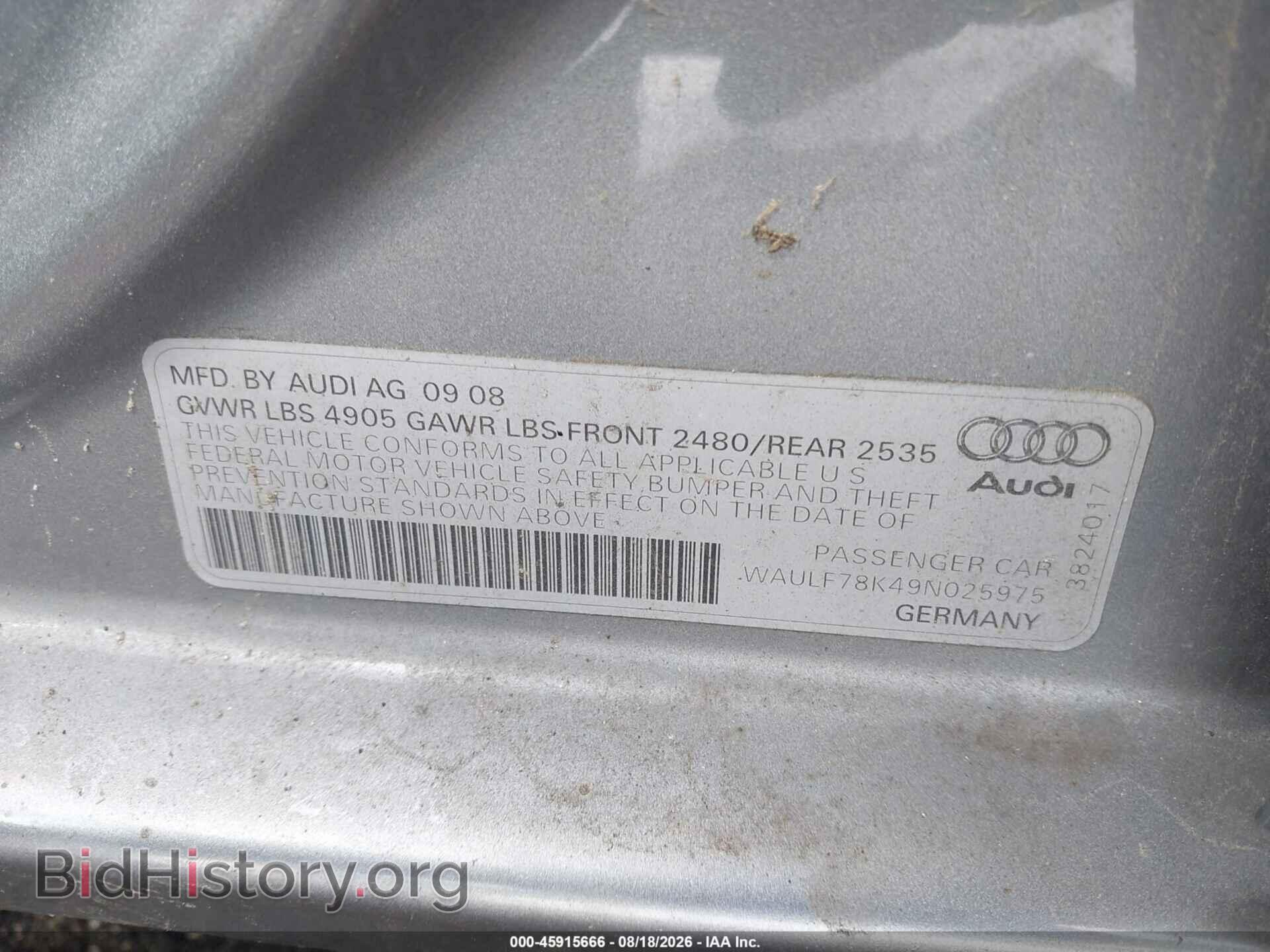 2009 AUDI A4 - VIN: WAULF78K49N025975 - Фото 9