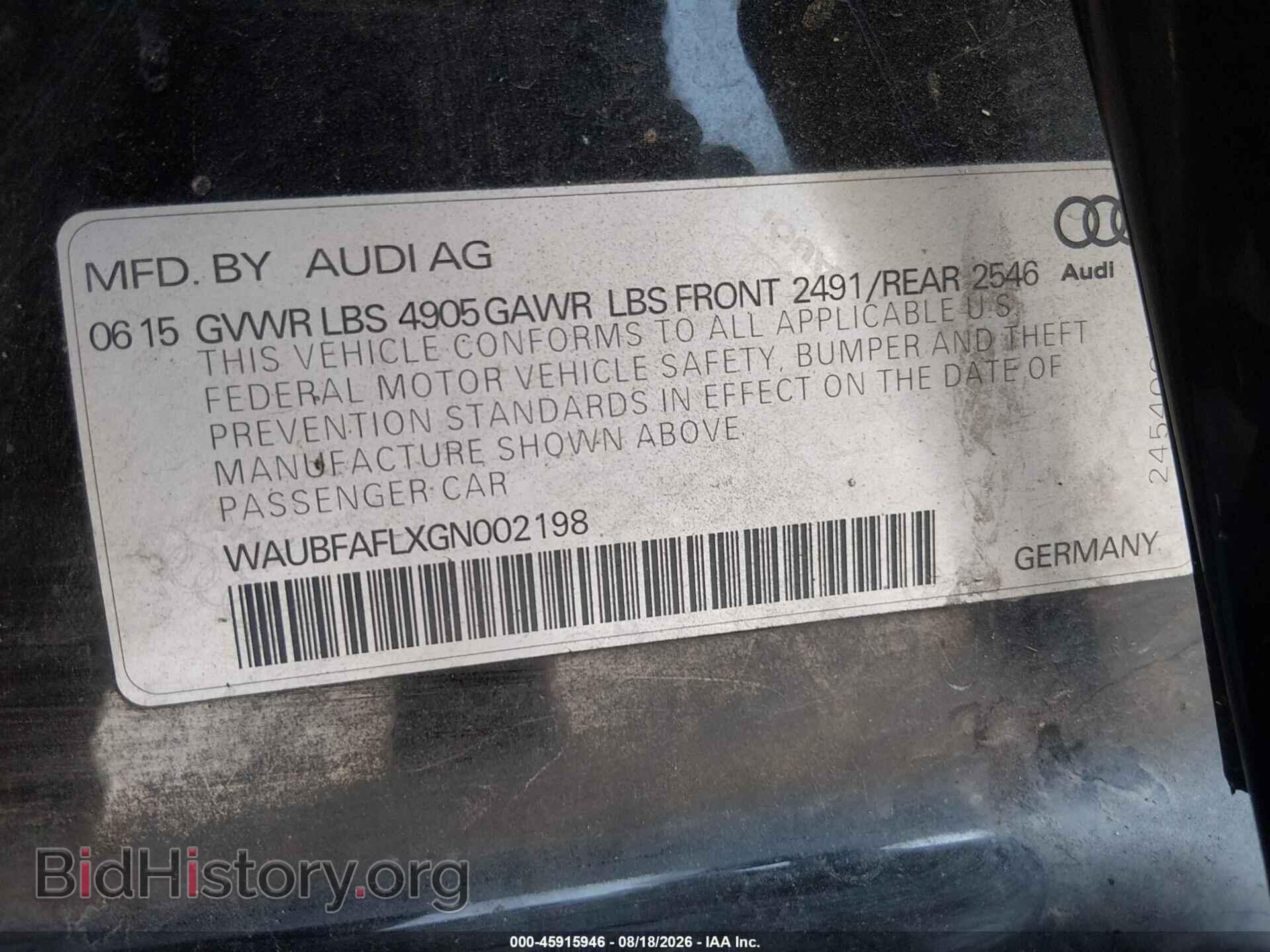 2016 AUDI A4 - VIN: WAUBFAFLXGN002198 - Photo 9