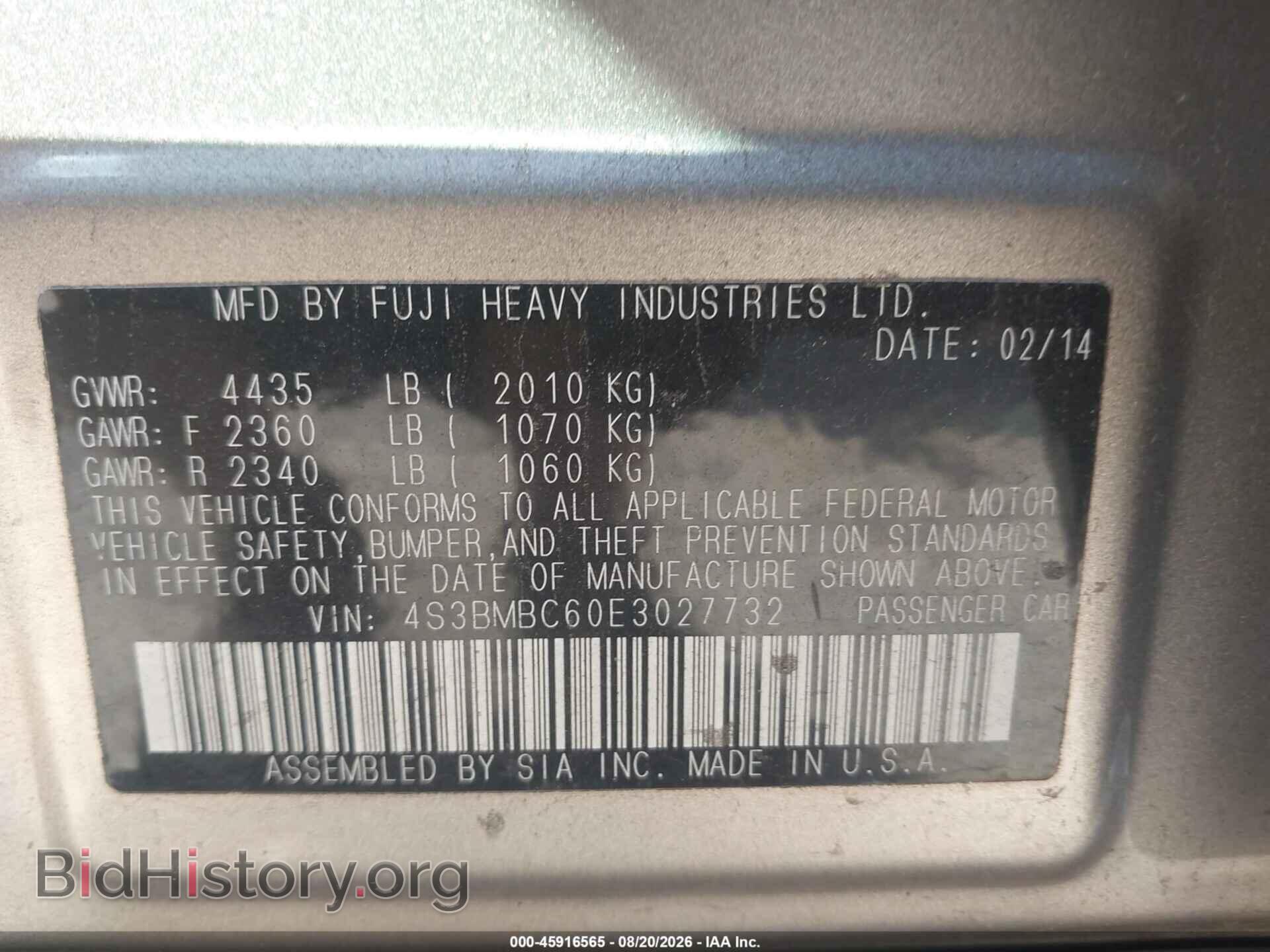 2014 SUBARU LEGACY - VIN: 4S3BMBC60E3027732 - Фото 9