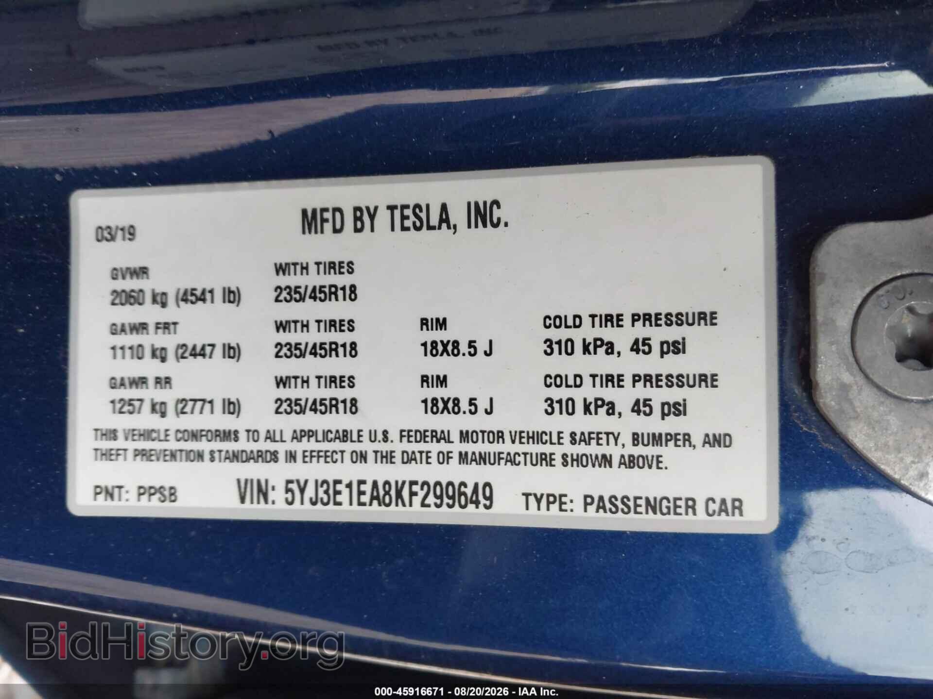 2019 TESLA MODEL 3 - VIN: 5YJ3E1EA8KF299649 - Photo 9