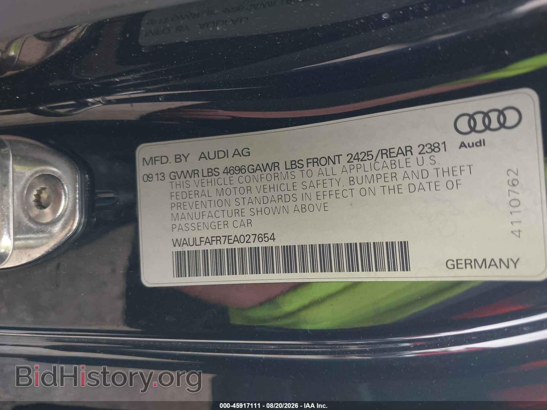2014 AUDI A5 - VIN: WAULFAFR7EA027654 - Фото 9