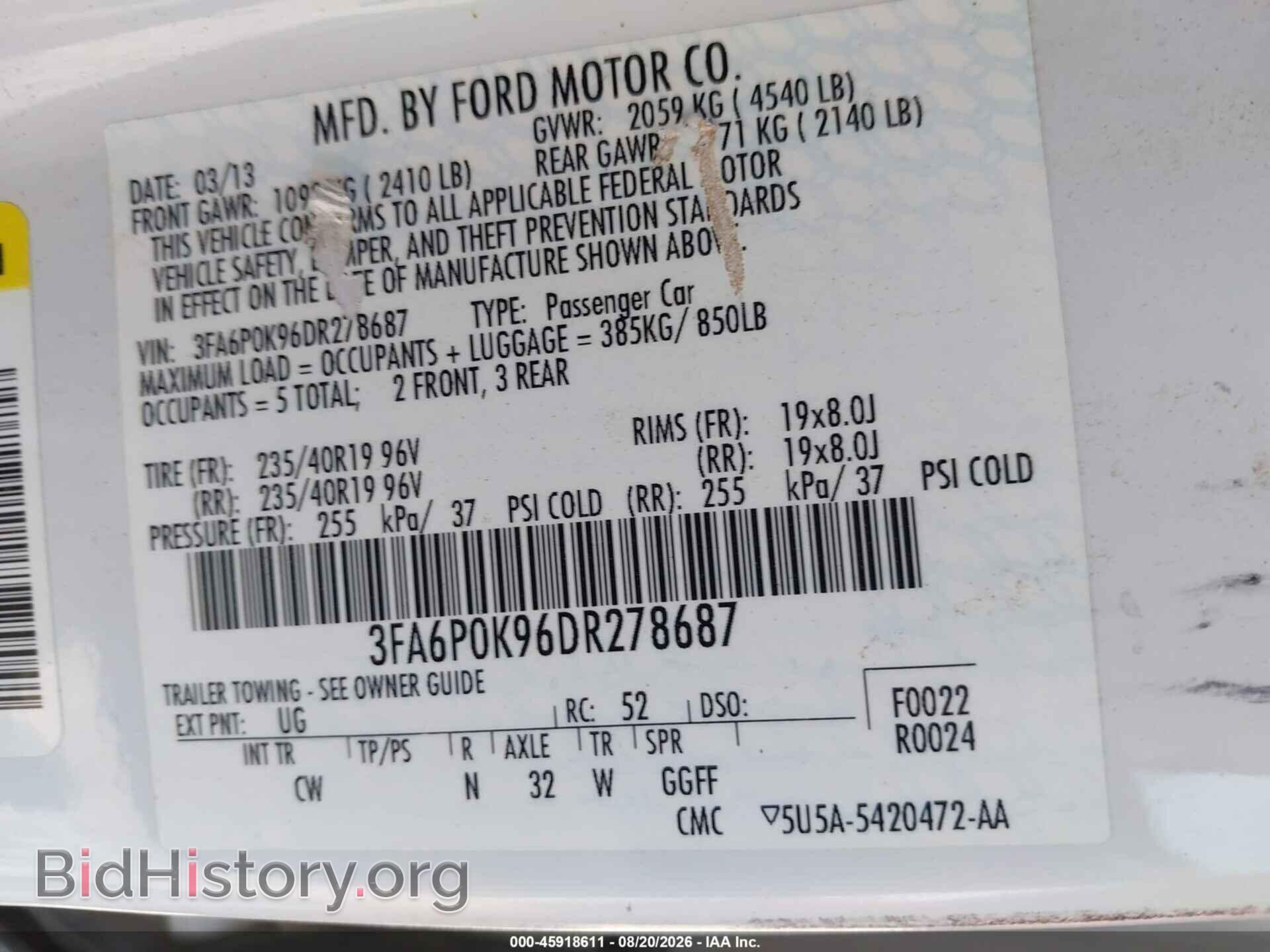 2013 FORD FUSION - VIN: 3FA6P0K96DR278687 - Photo 9