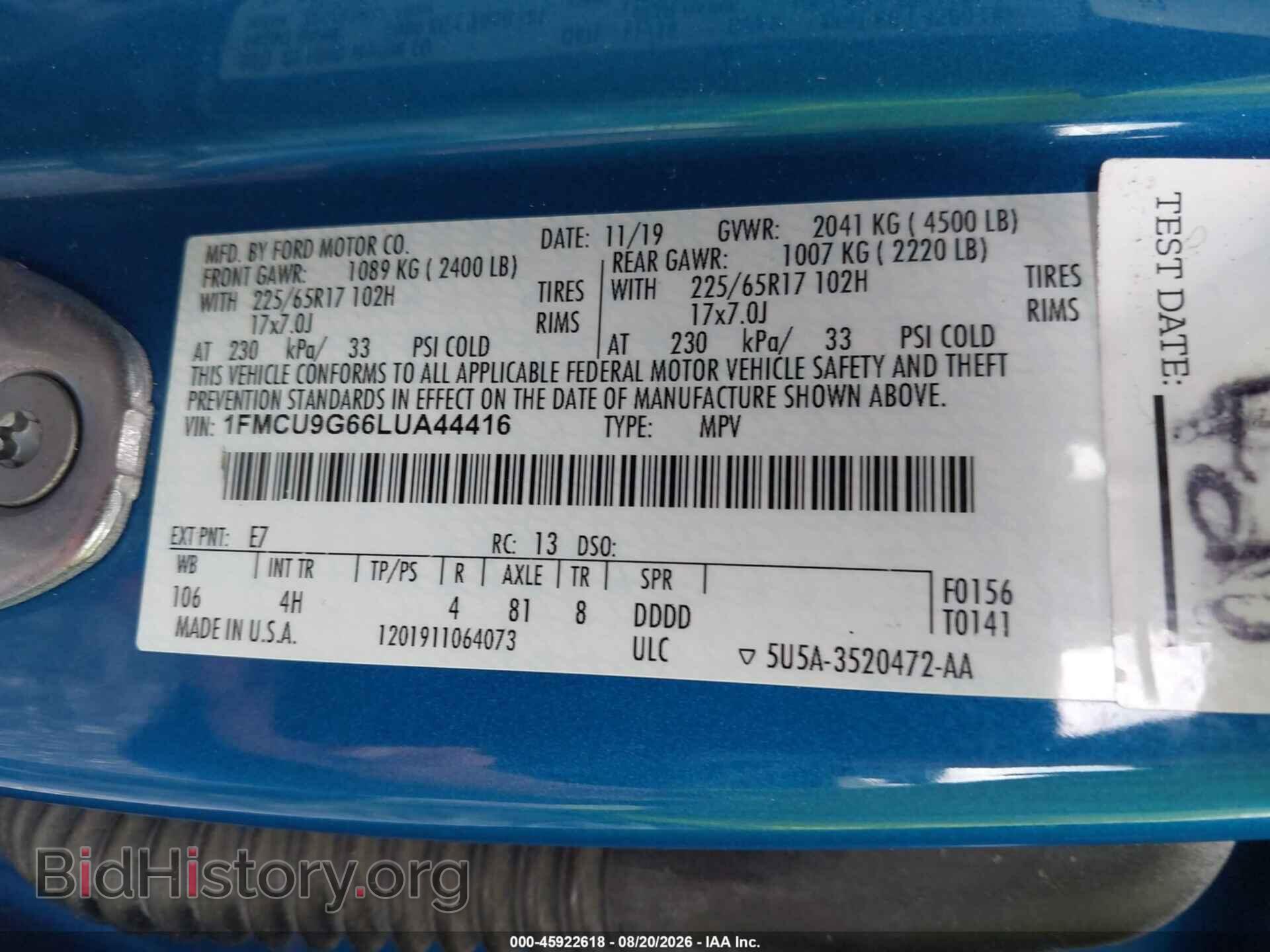 2020 FORD ESCAPE - VIN: 1FMCU9G66LUA44416 - Photo 9