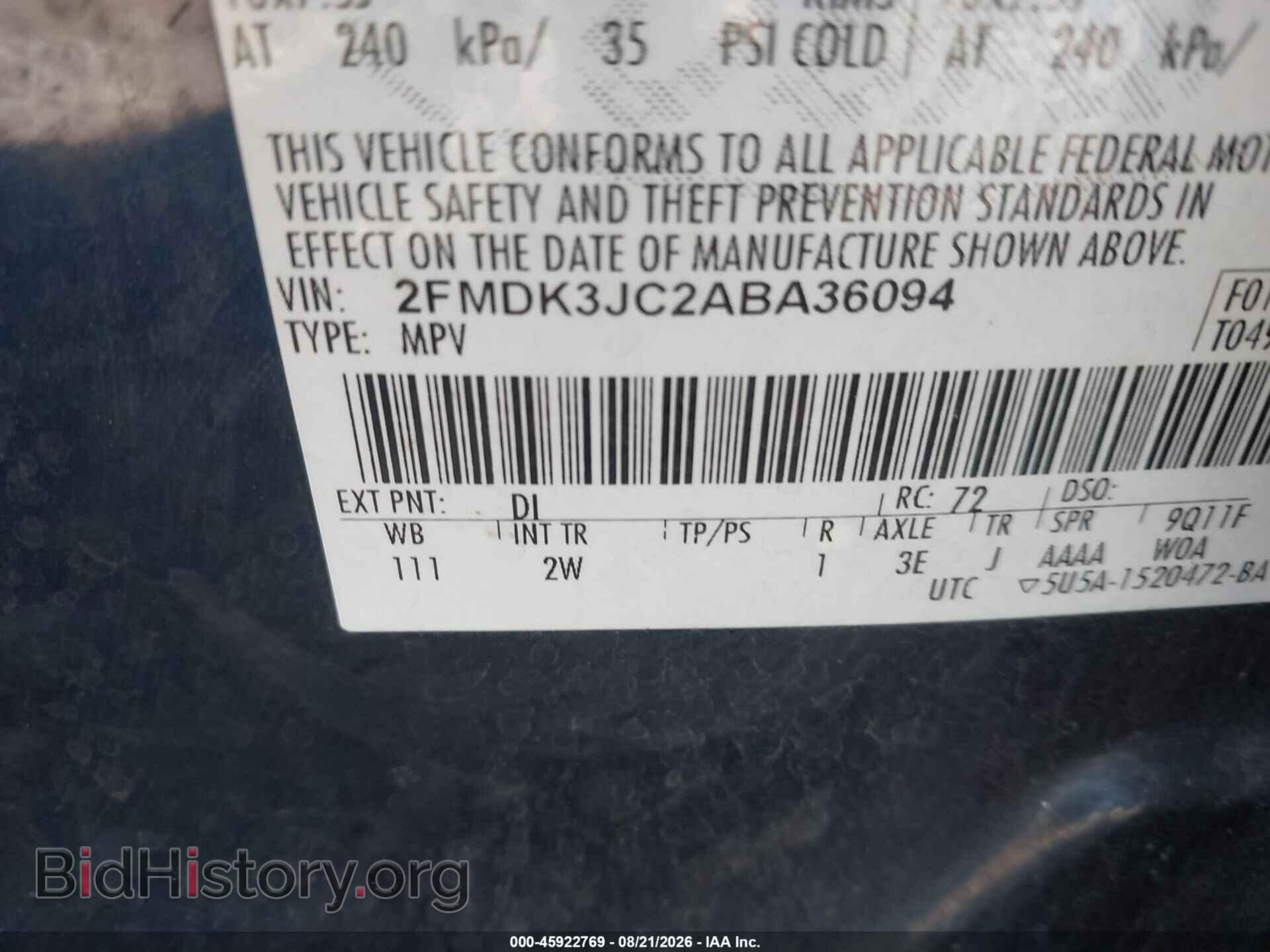 2010 FORD EDGE - VIN: 2FMDK3JC2ABA36094 - Photo 9