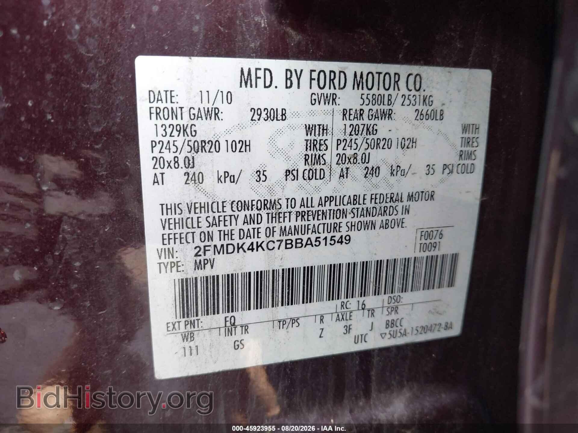 2011 FORD EDGE - VIN: 2FMDK4KC7BBA51549 - Photo 9