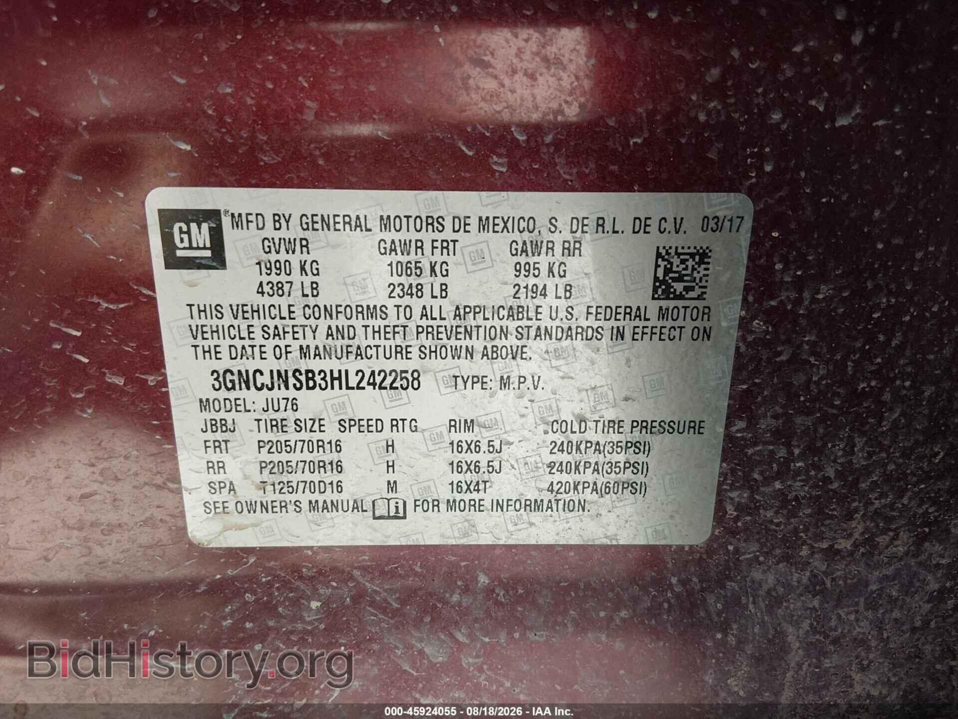 2017 CHEVROLET TRAX - VIN: 3GNCJNSB3HL242258 - Фото 9
