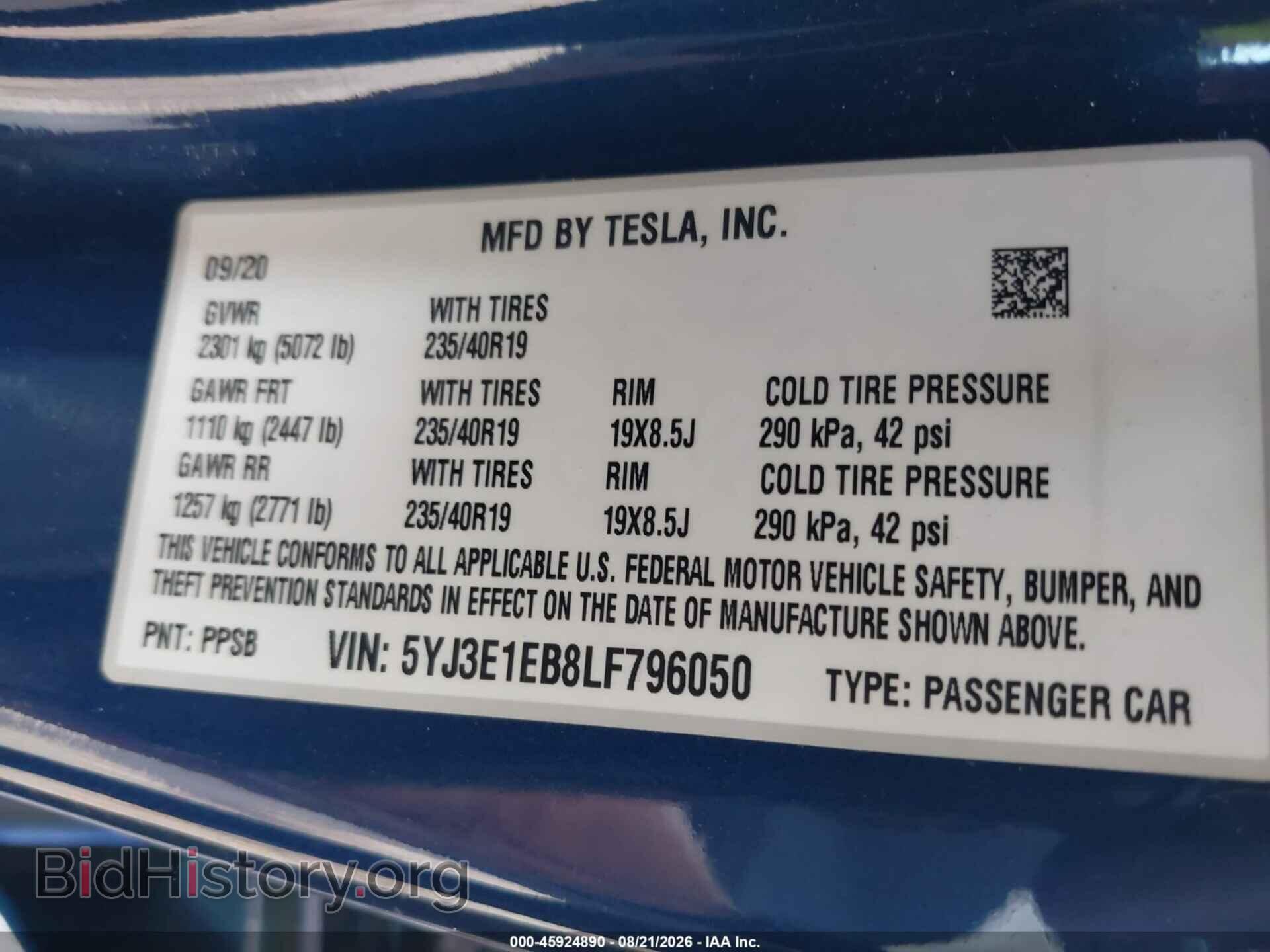 2020 TESLA MODEL 3 - VIN: 5YJ3E1EB8LF796050 - Фото 9