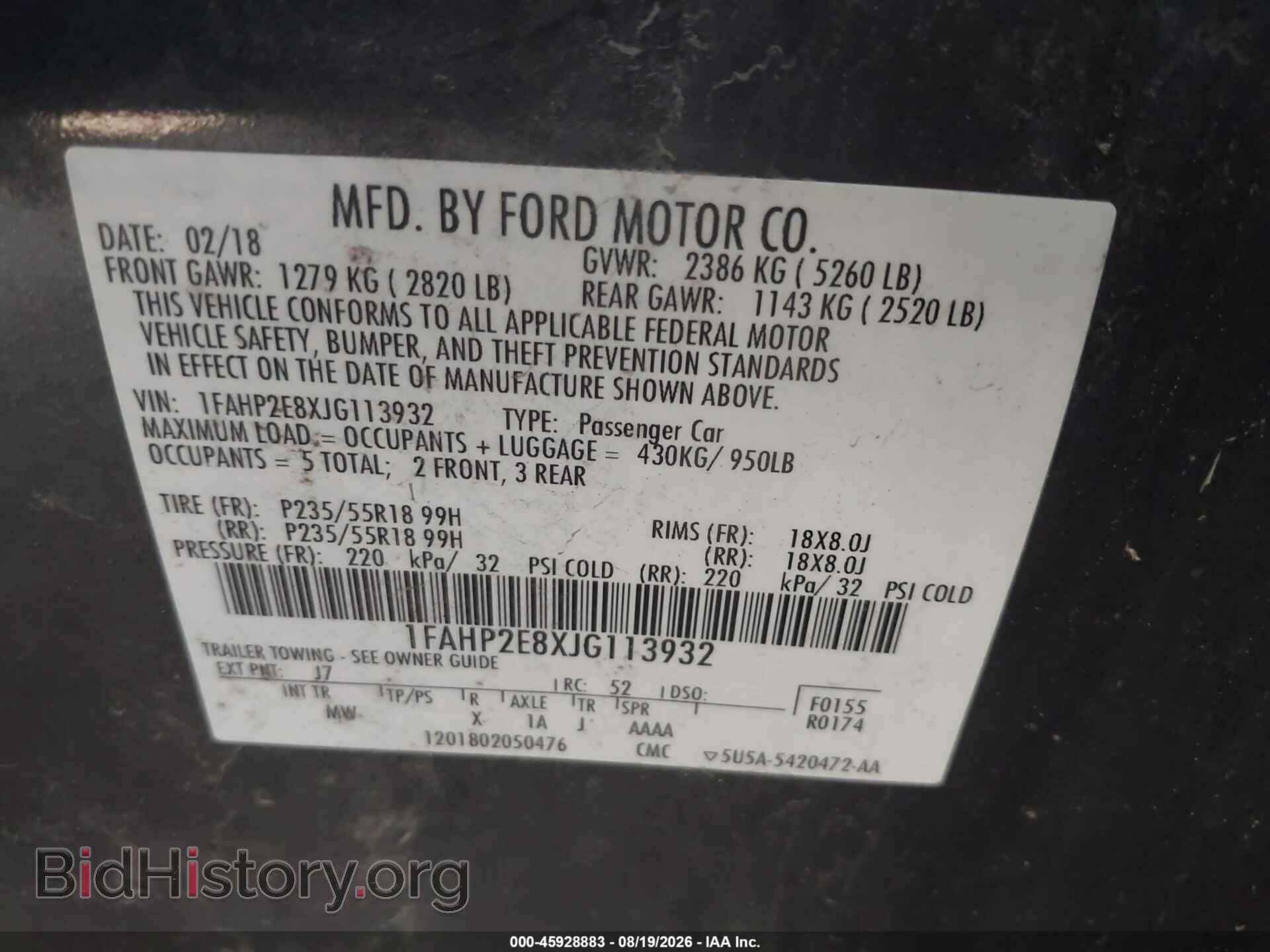 2018 FORD TAURUS - VIN: 1FAHP2E8XJG113932 - Photo 9
