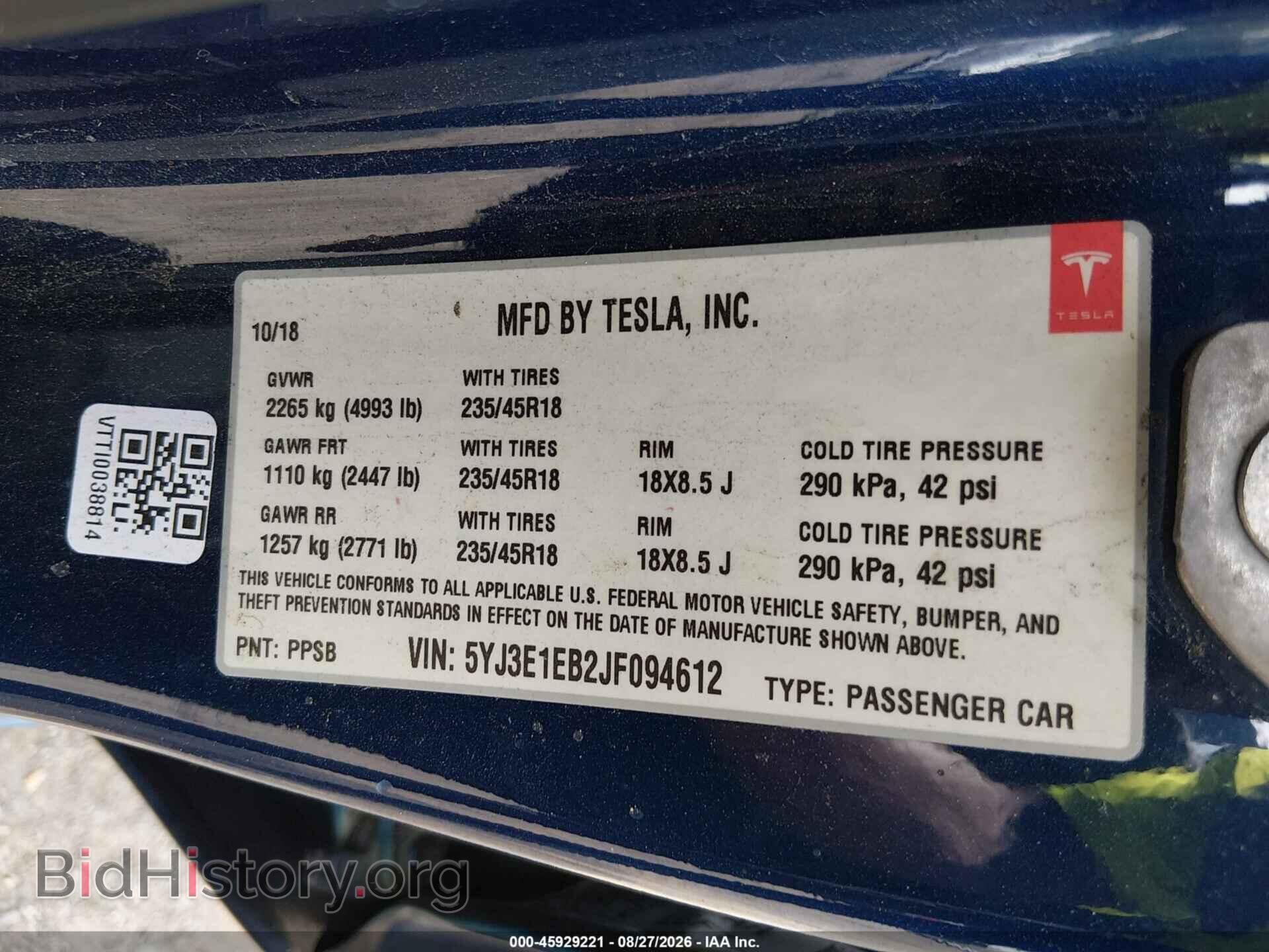 2018 TESLA MODEL 3 - VIN: 5YJ3E1EB2JF094612 - Photo 9