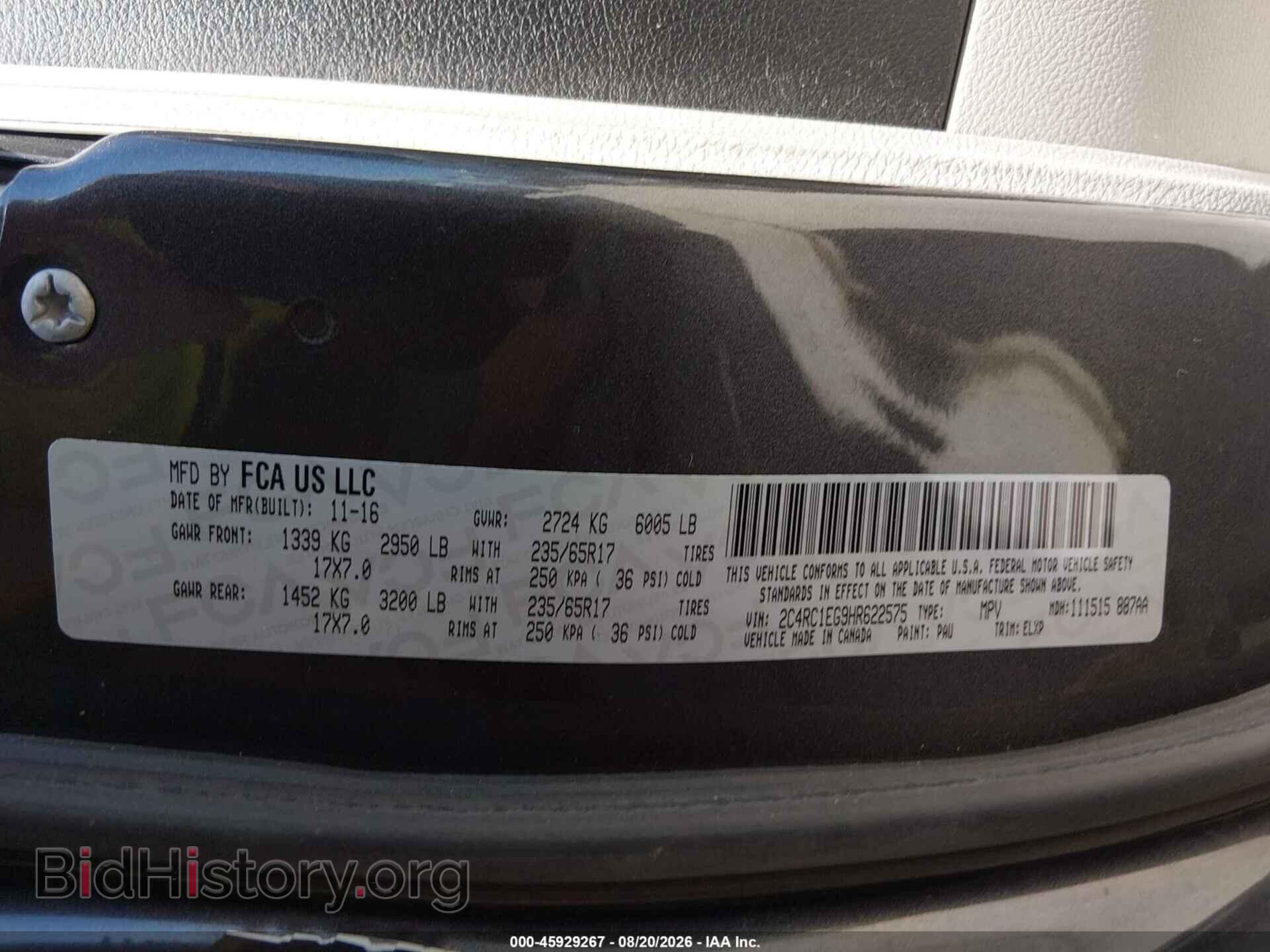 2017 CHRYSLER PACIFICA - VIN: 2C4RC1EG9HR622575 - Photo 9
