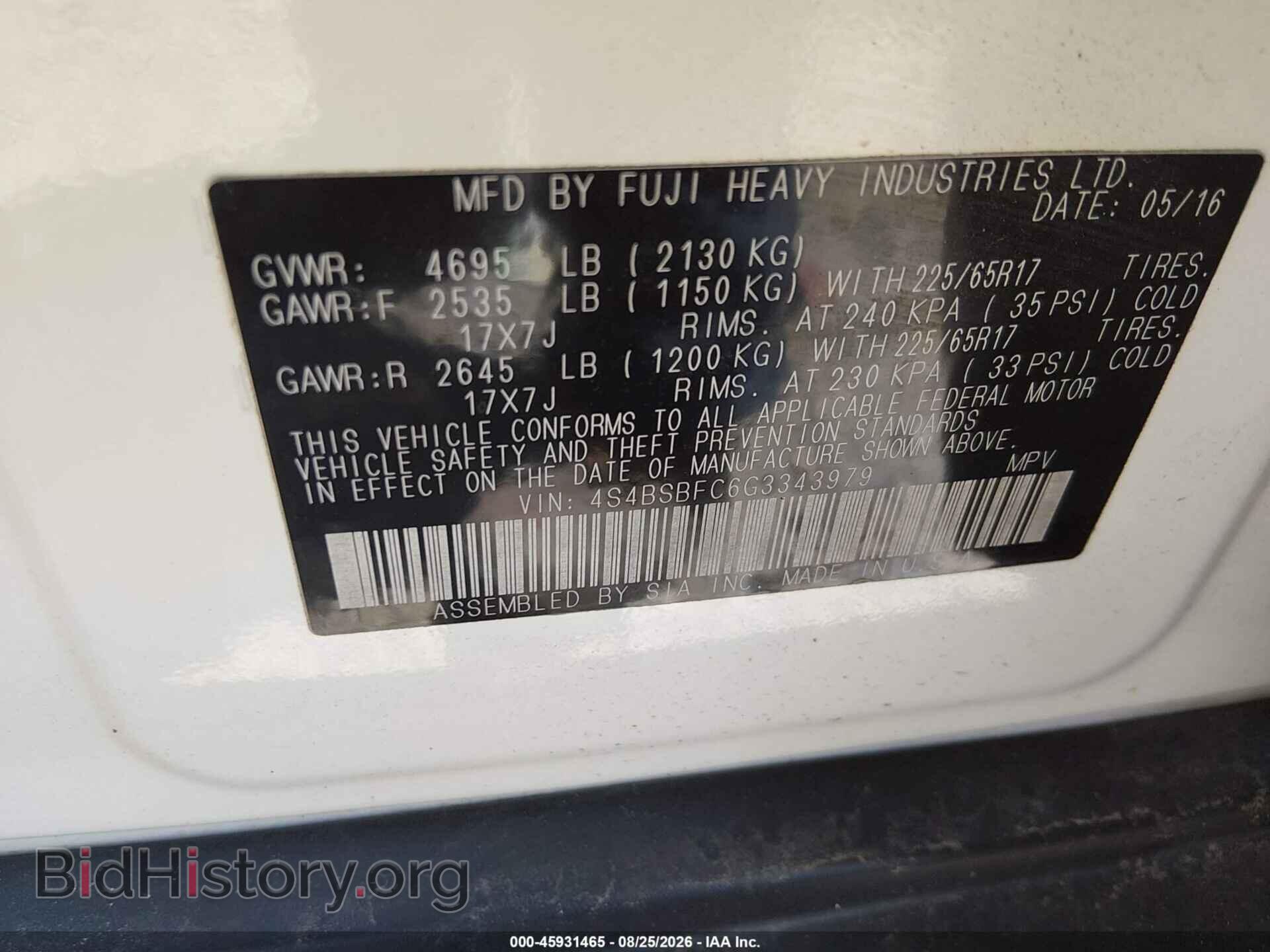 2016 SUBARU OUTBACK - VIN: 4S4BSBFC6G3343979 - Photo 9