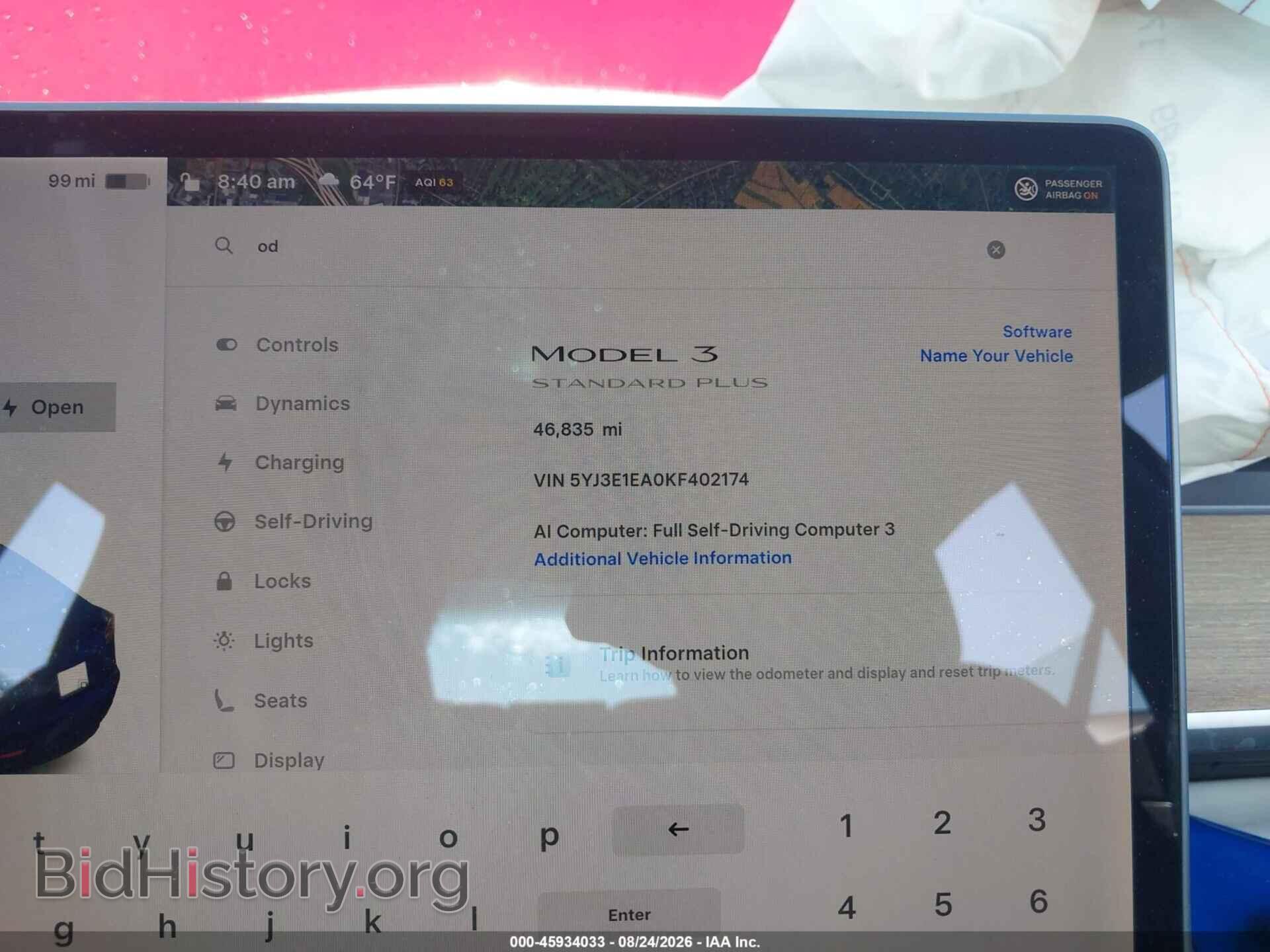 2019 TESLA MODEL 3 - VIN: 5YJ3E1EA0KF402174 - Photo 7