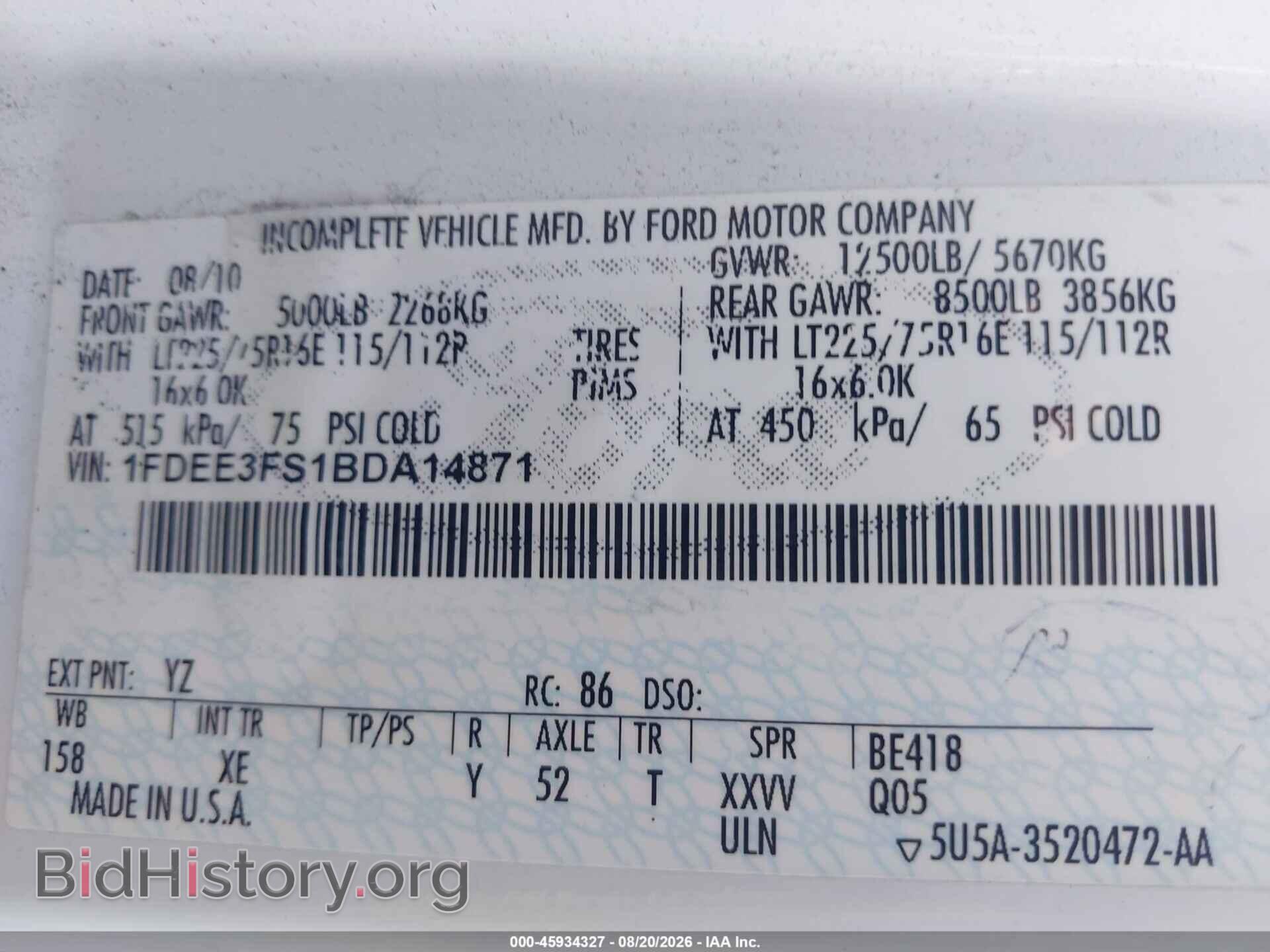 2011 FORD E-350 CUTAWAY - VIN: 1FDEE3FS1BDA14871 - Фото 8
