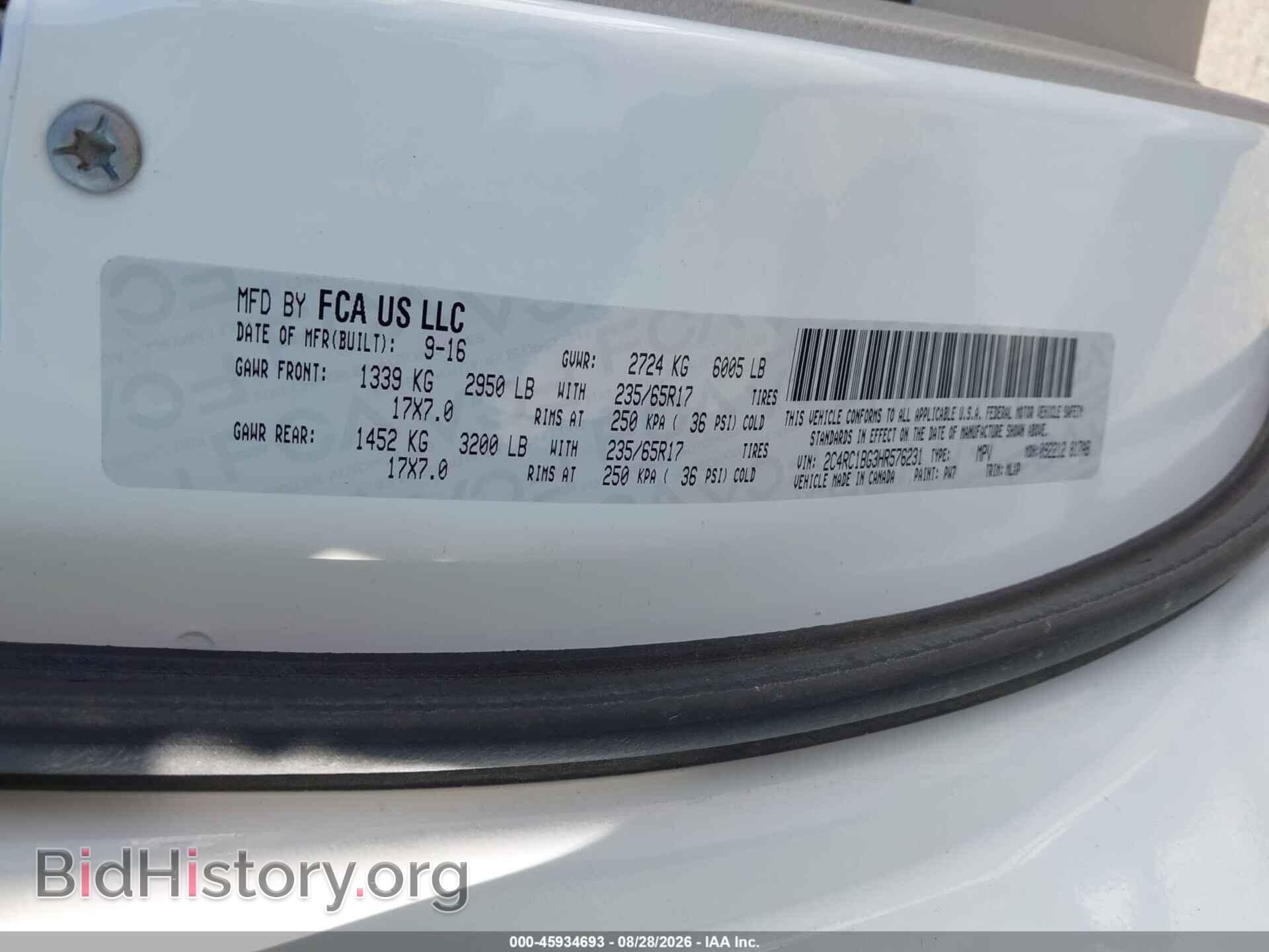 2017 CHRYSLER PACIFICA - VIN: 2C4RC1BG3HR576231 - Photo 9