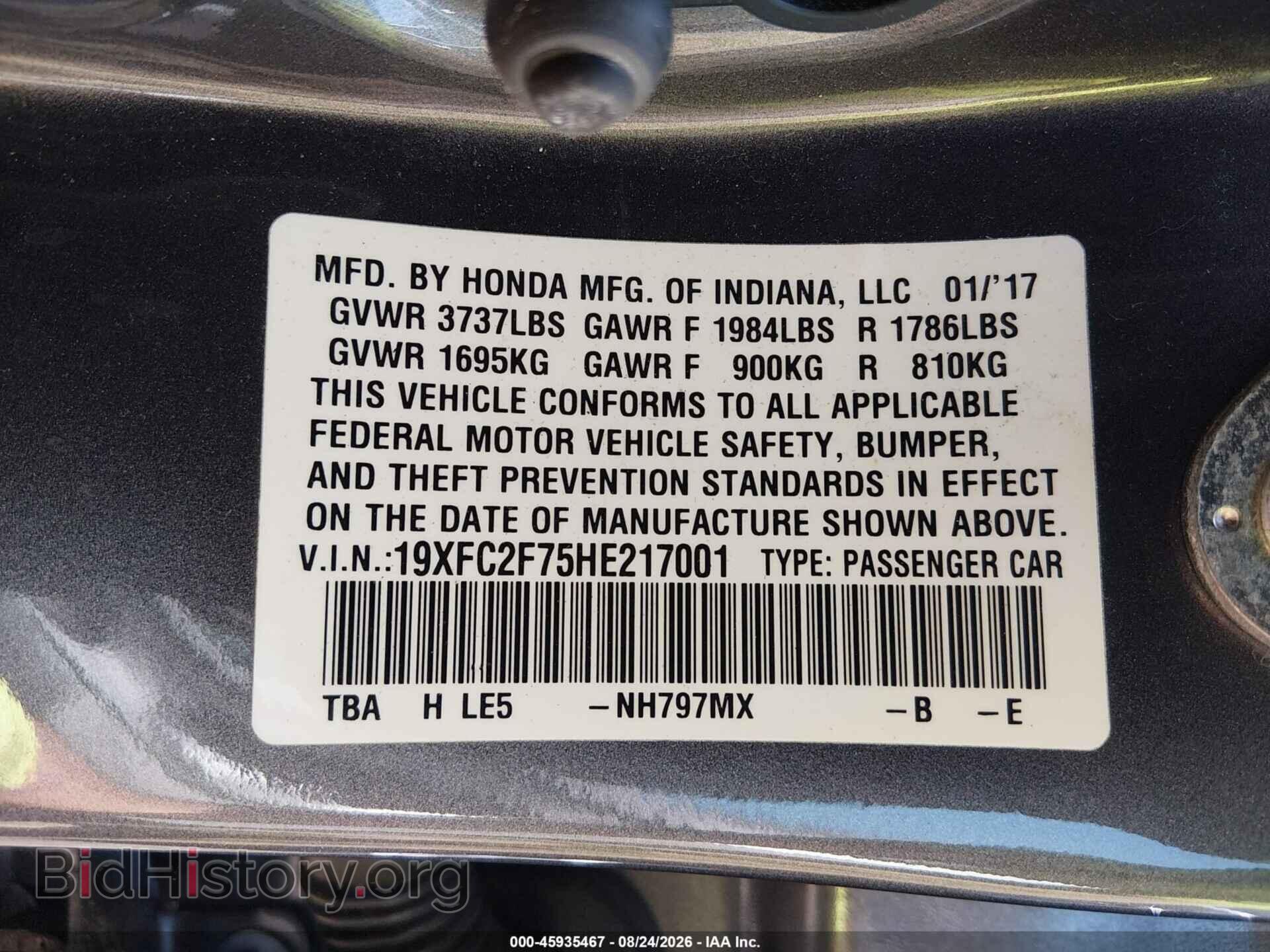 2017 HONDA CIVIC - VIN: 19XFC2F75HE217001 - Photo 9
