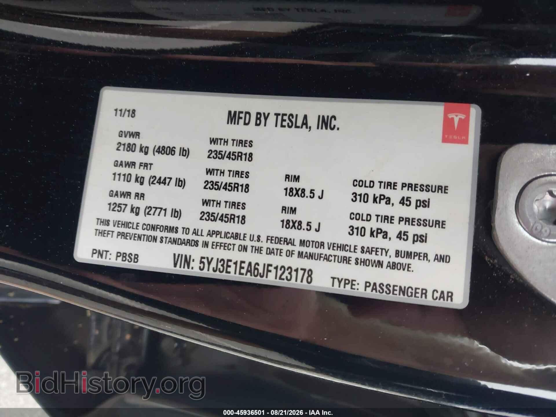 2018 TESLA MODEL 3 - VIN: 5YJ3E1EA6JF123178 - Фото 9