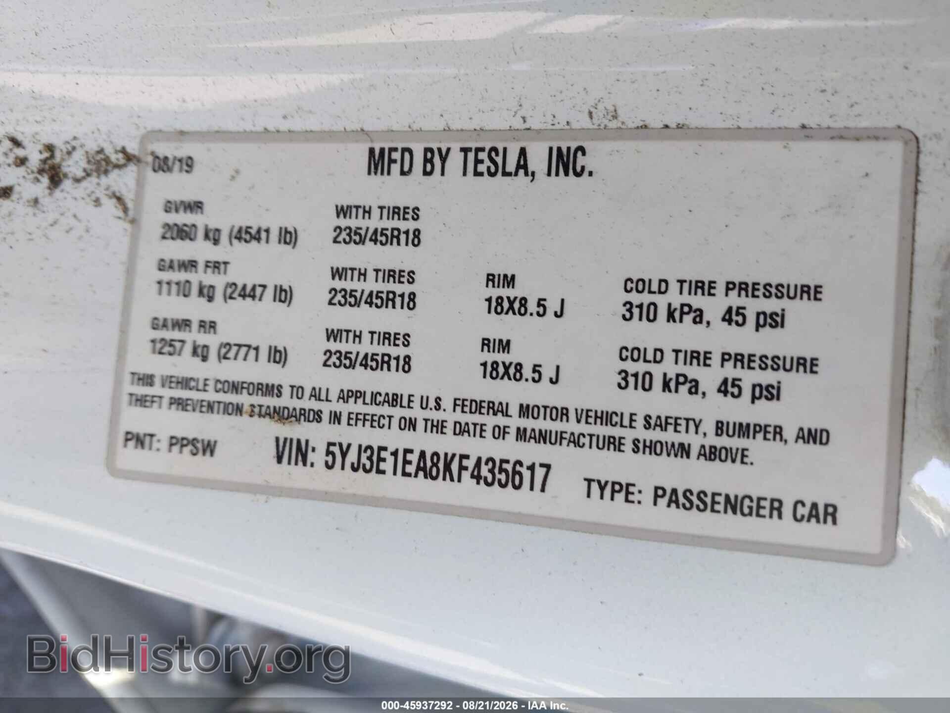 2019 TESLA MODEL 3 - VIN: 5YJ3E1EA8KF435617 - Photo 9