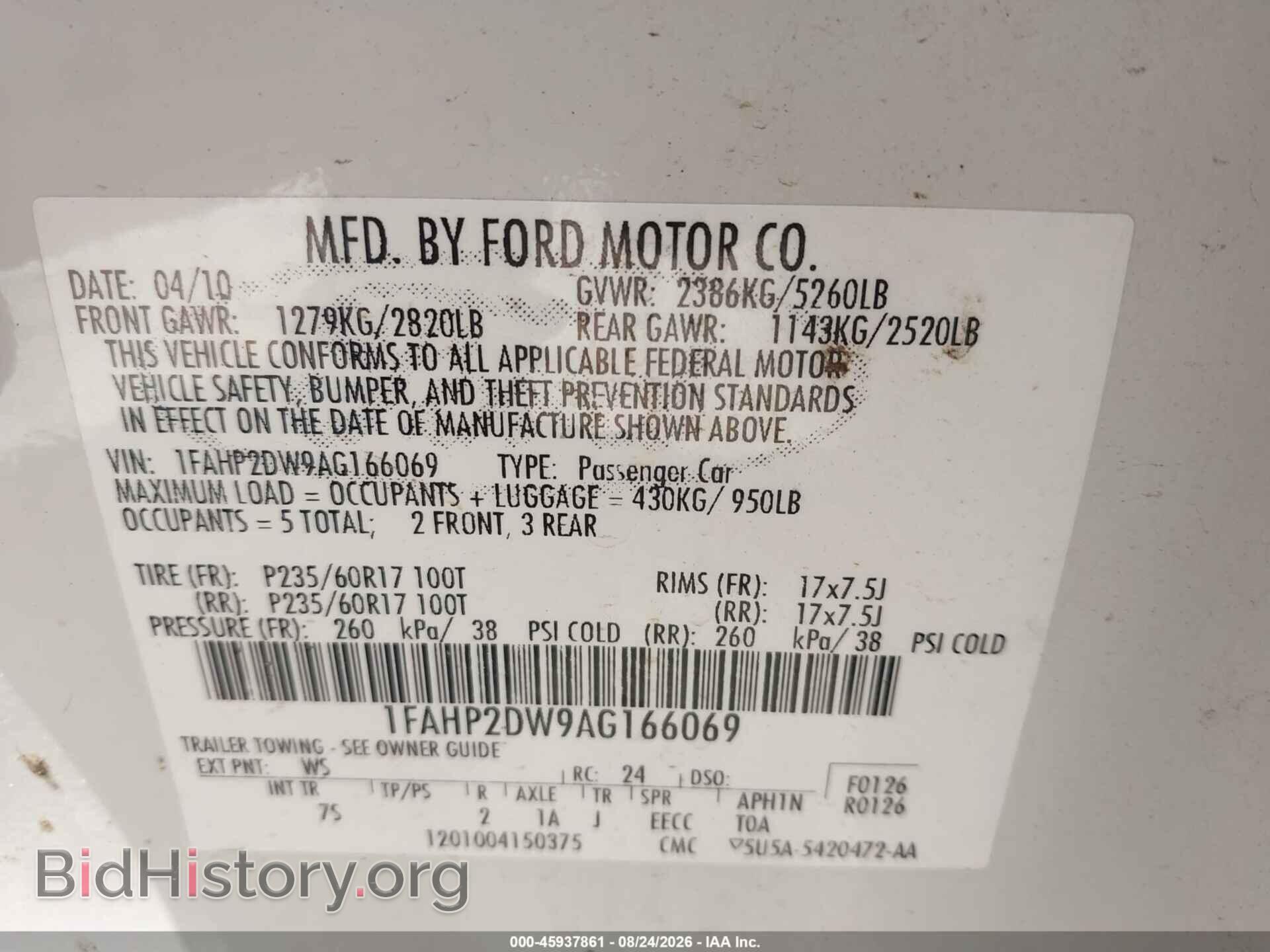 2010 FORD TAURUS - VIN: 1FAHP2DW9AG166069 - Photo 9