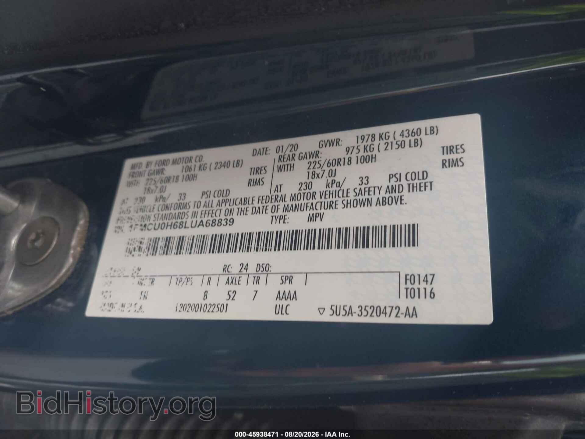 2020 FORD ESCAPE - VIN: 1FMCU0H68LUA68839 - Photo 9