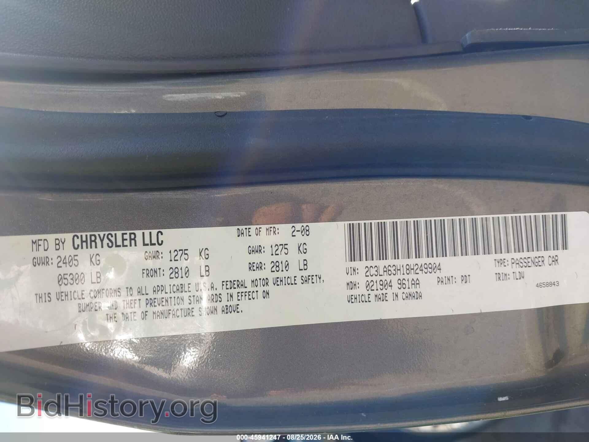 2008 CHRYSLER 300C - VIN: 2C3LA63H18H249904 - Фото 9