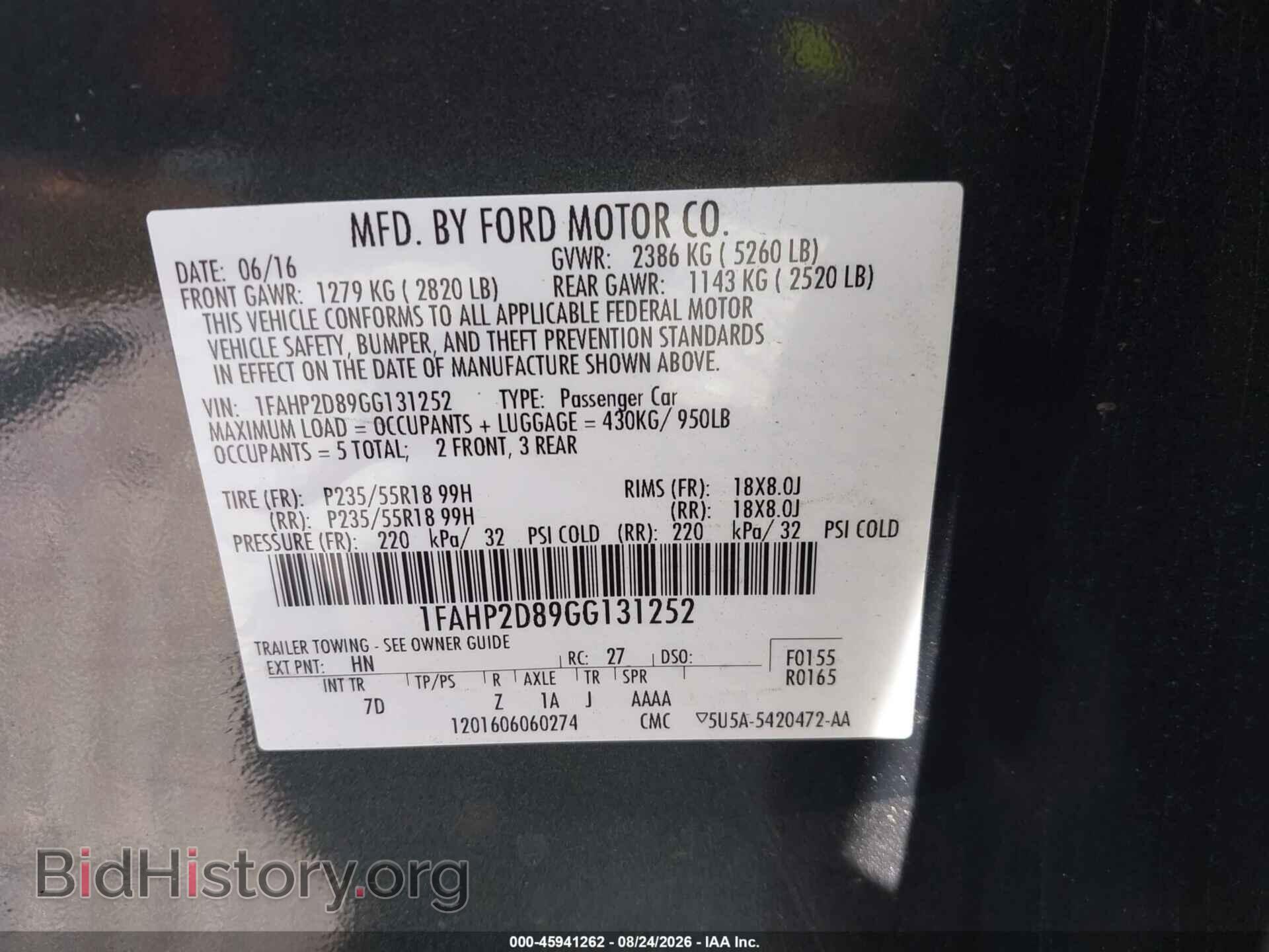2016 FORD TAURUS - VIN: 1FAHP2D89GG131252 - Photo 9