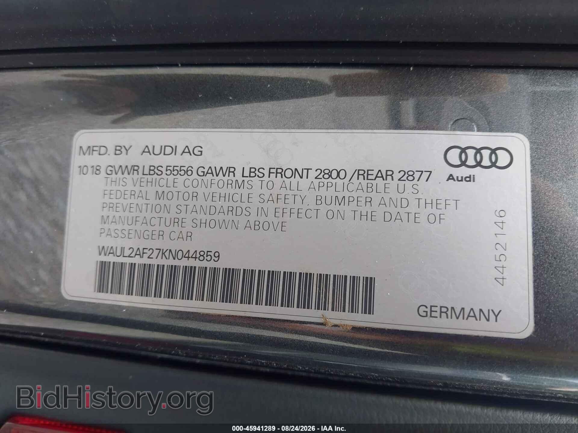 2019 AUDI A6 - VIN: WAUL2AF27KN044859 - Photo 9
