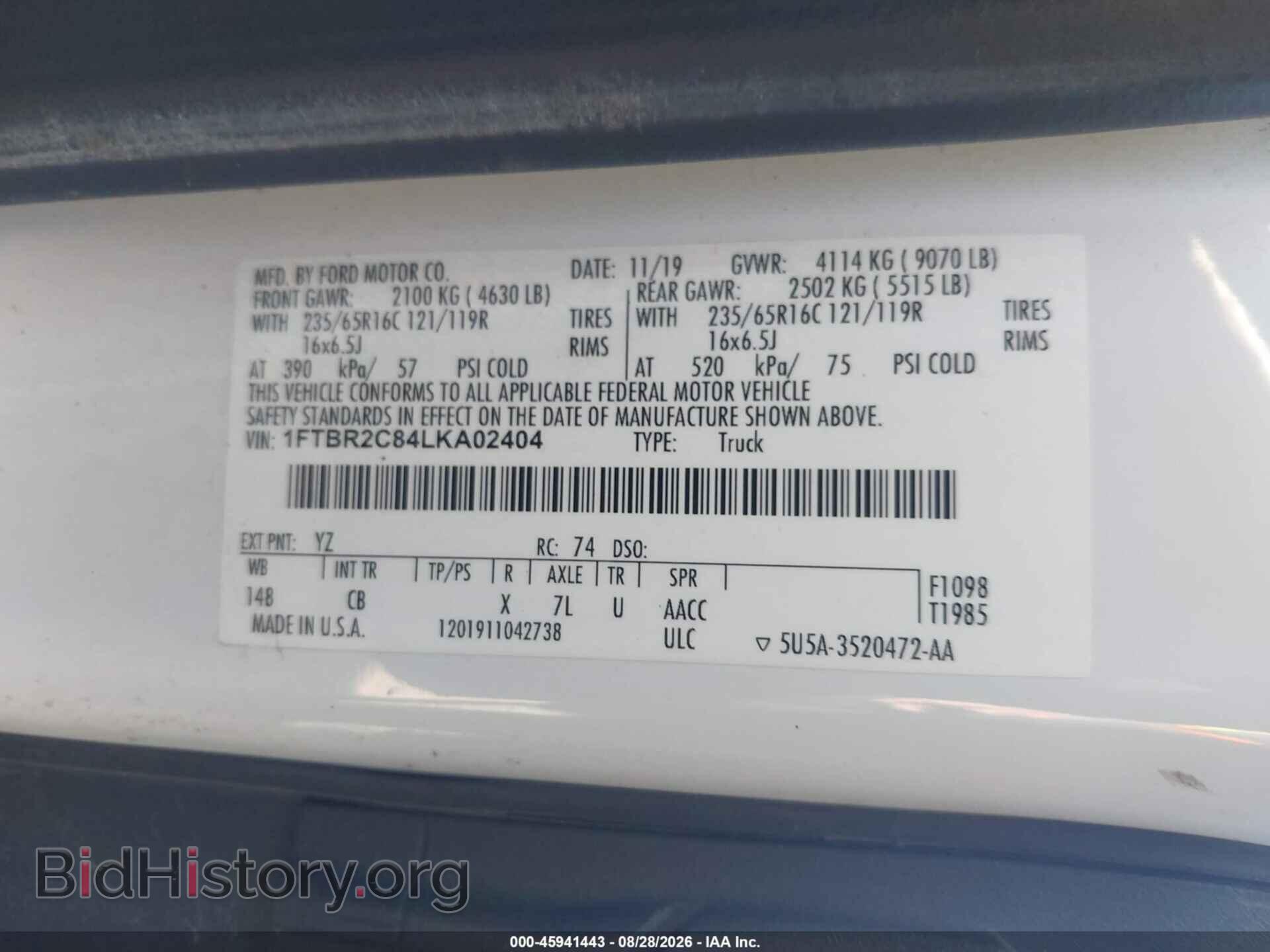 2020 FORD TRANSIT-250 - VIN: 1FTBR2C84LKA02404 - Photo 9