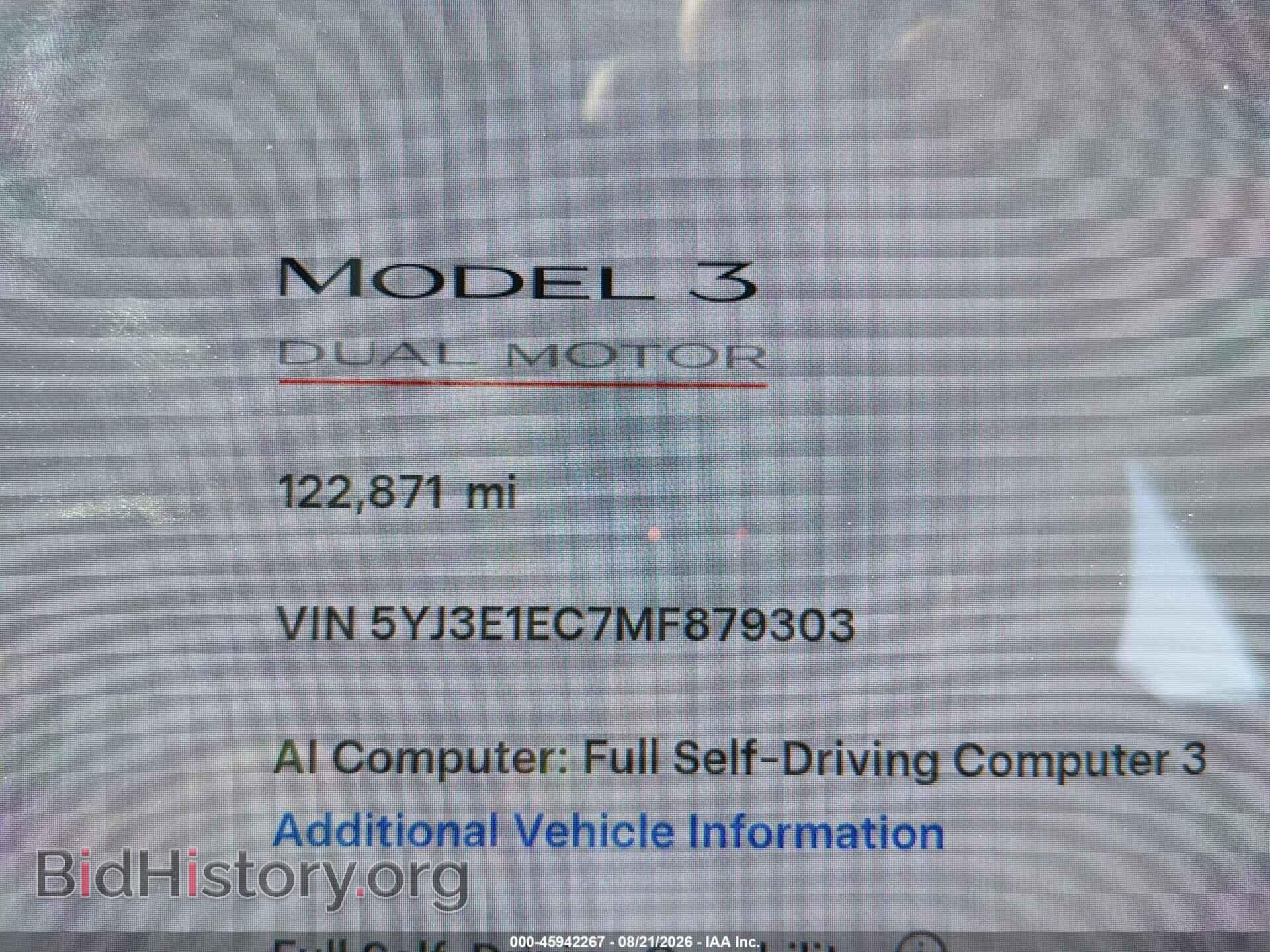 2021 TESLA MODEL 3 - VIN: 5YJ3E1EC7MF879303 - Photo 7