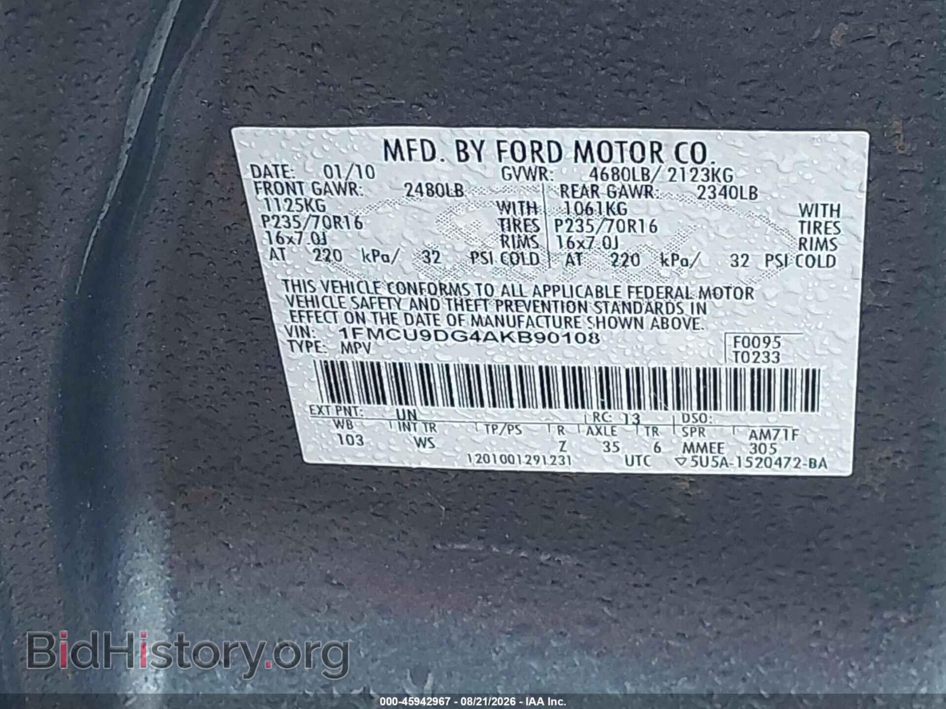 2010 FORD ESCAPE - VIN: 1FMCU9DG4AKB90108 - Photo 9
