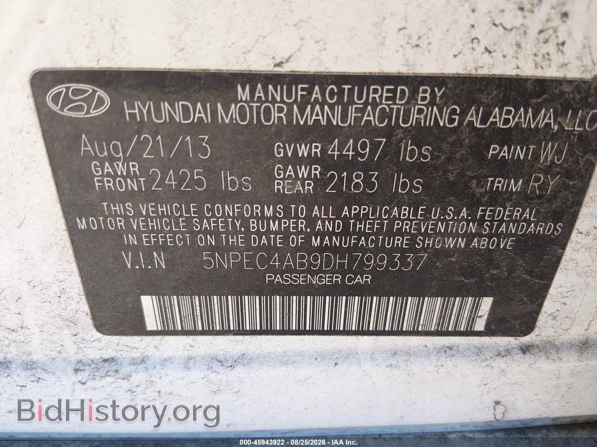 2013 HYUNDAI SONATA - VIN: 5NPEC4AB9DH799337 - Фото 8