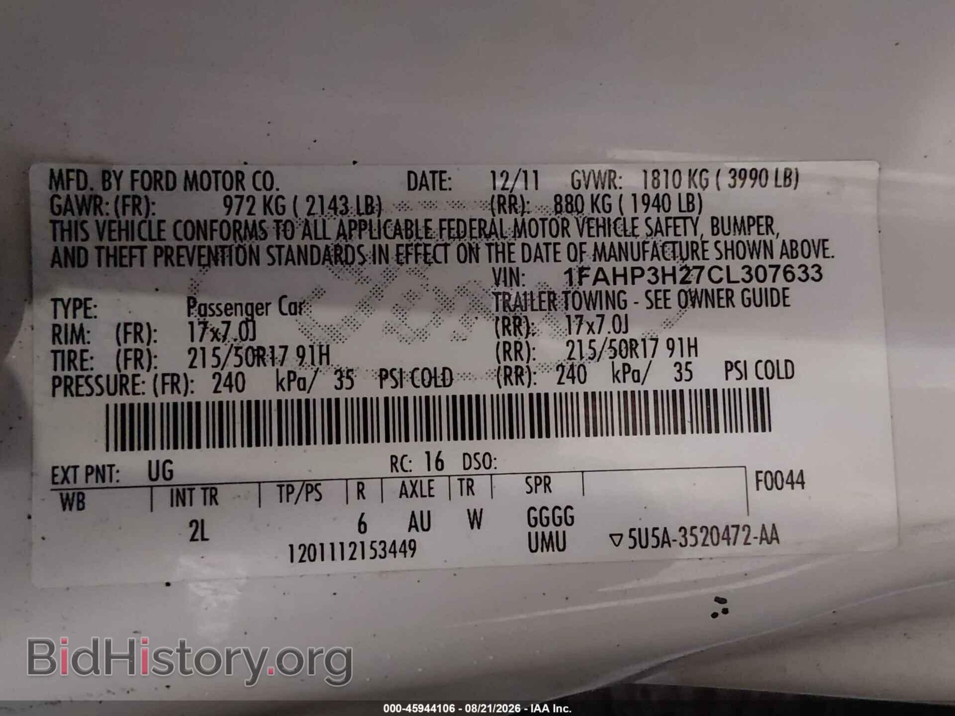 2012 FORD FOCUS - VIN: 1FAHP3H27CL307633 - Photo 9