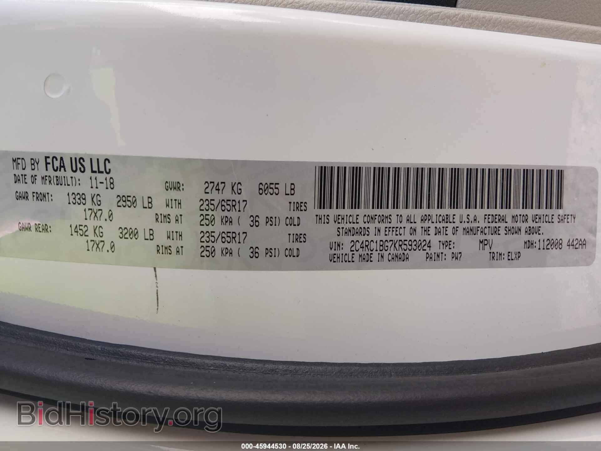 2019 CHRYSLER PACIFICA - VIN: 2C4RC1BG7KR593024 - Photo 9