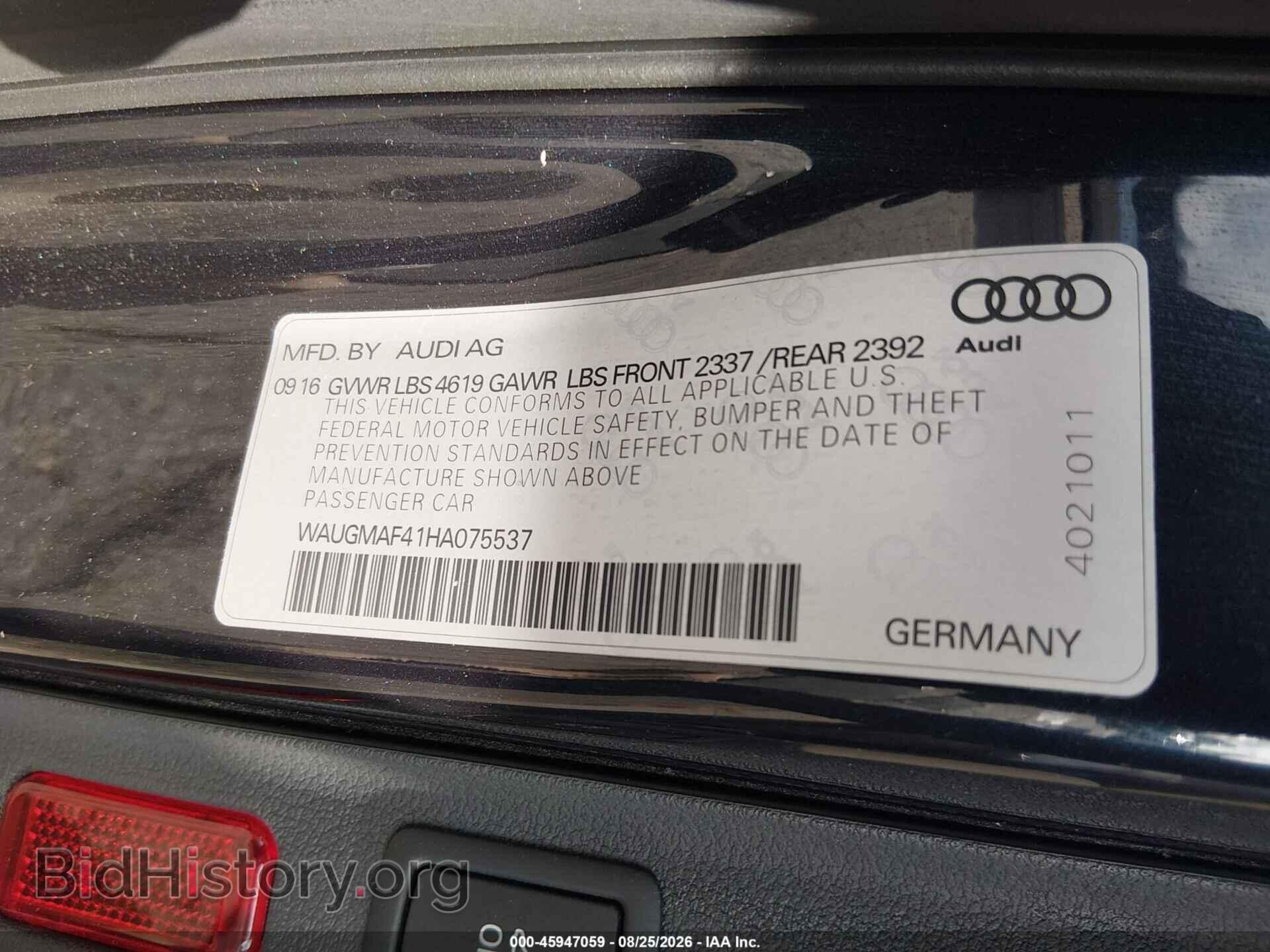2017 AUDI A4 - VIN: WAUGMAF41HA075537 - Фото 9