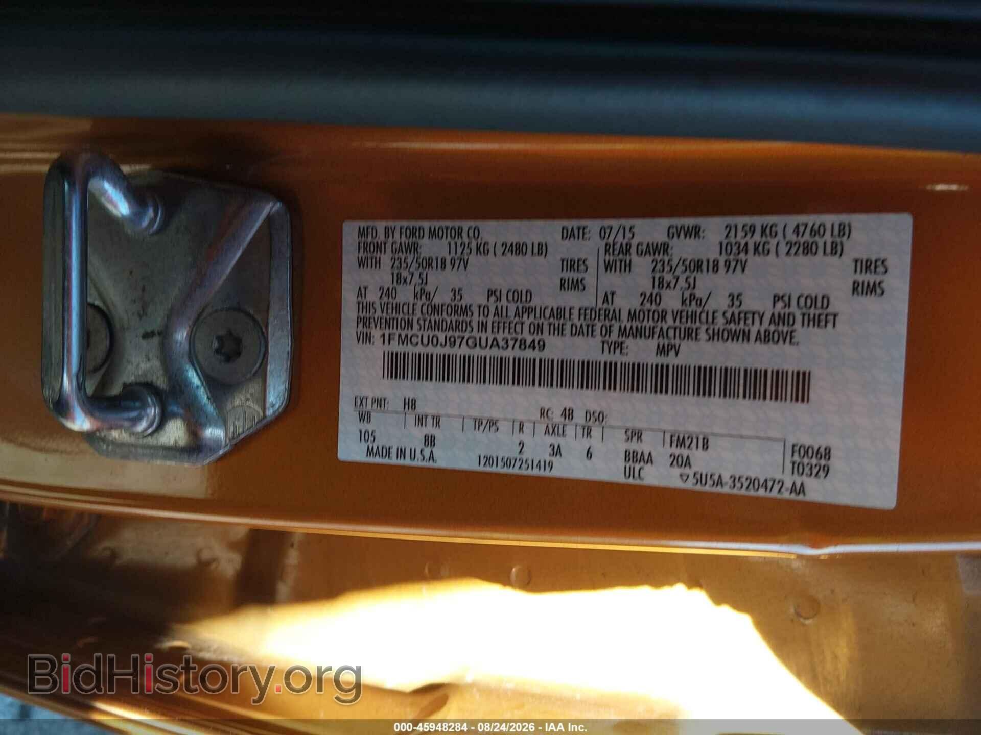 2016 FORD ESCAPE - VIN: 1FMCU0J97GUA37849 - Фото 9
