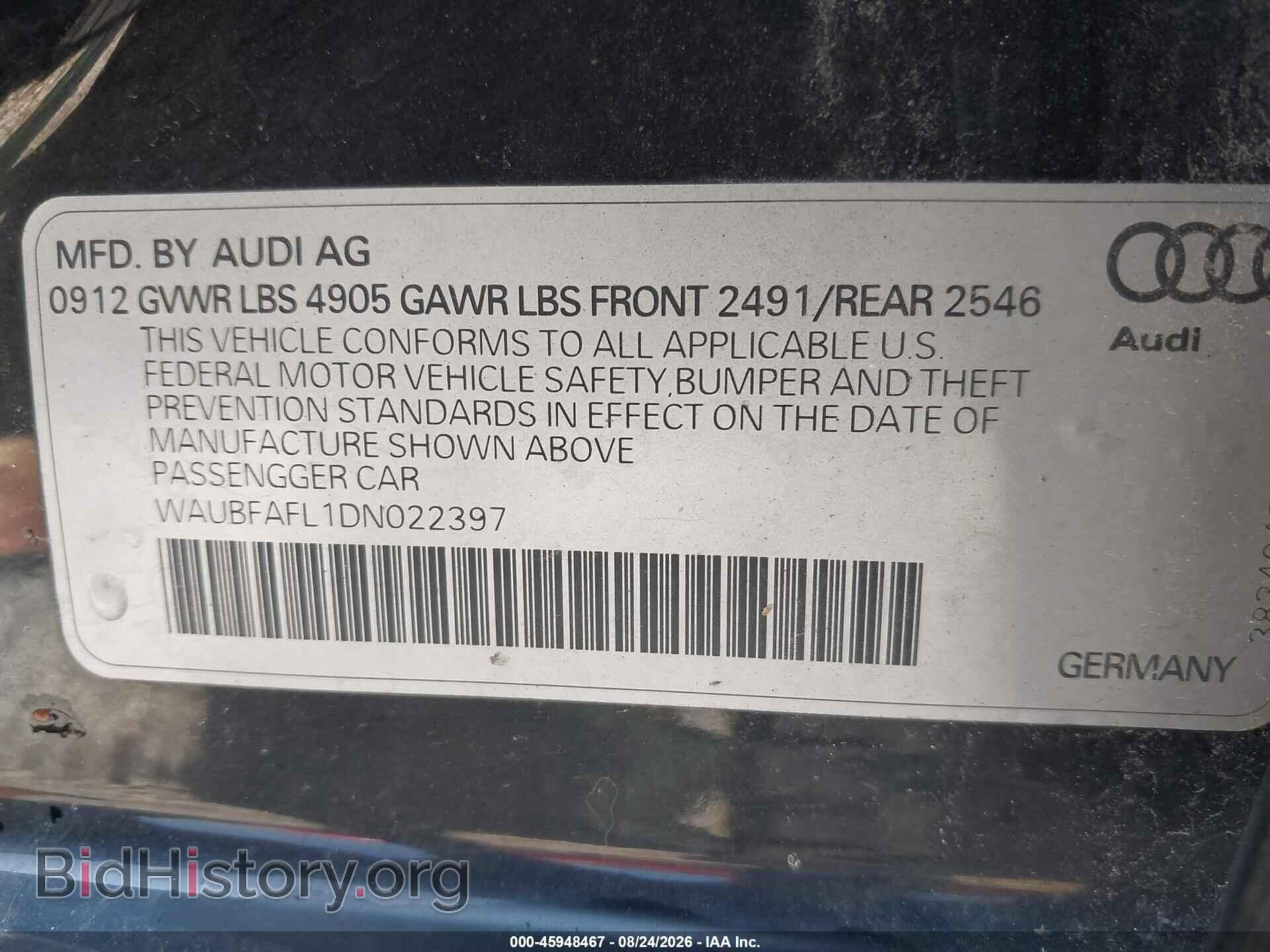 2013 AUDI A4 - VIN: WAUBFAFL1DN022397 - Фото 9