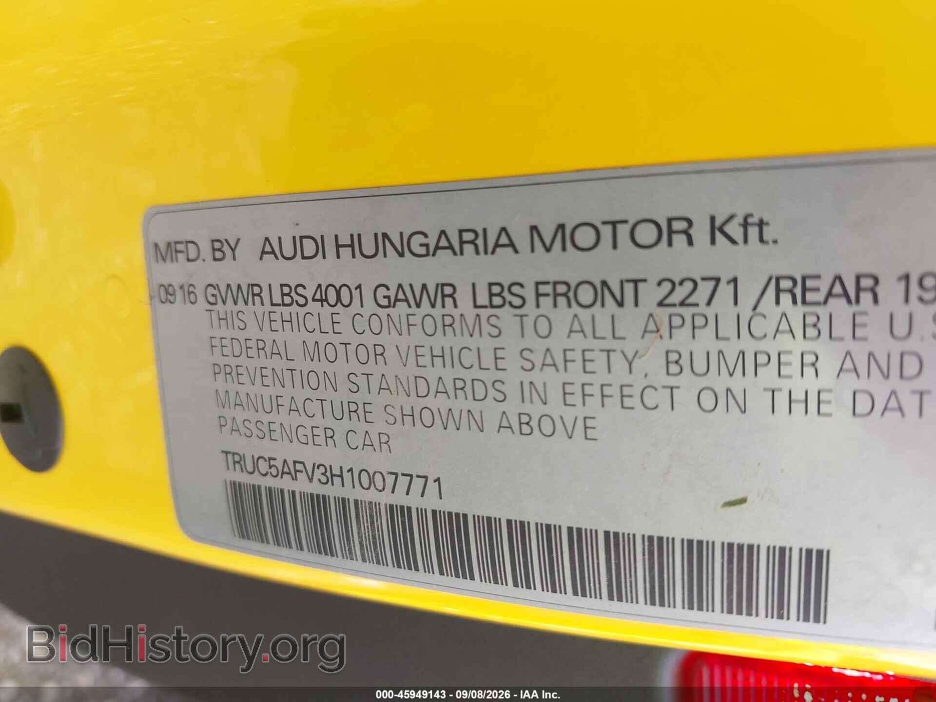 2017 AUDI TT - VIN: TRUC5AFV3H1007771 - Photo 9