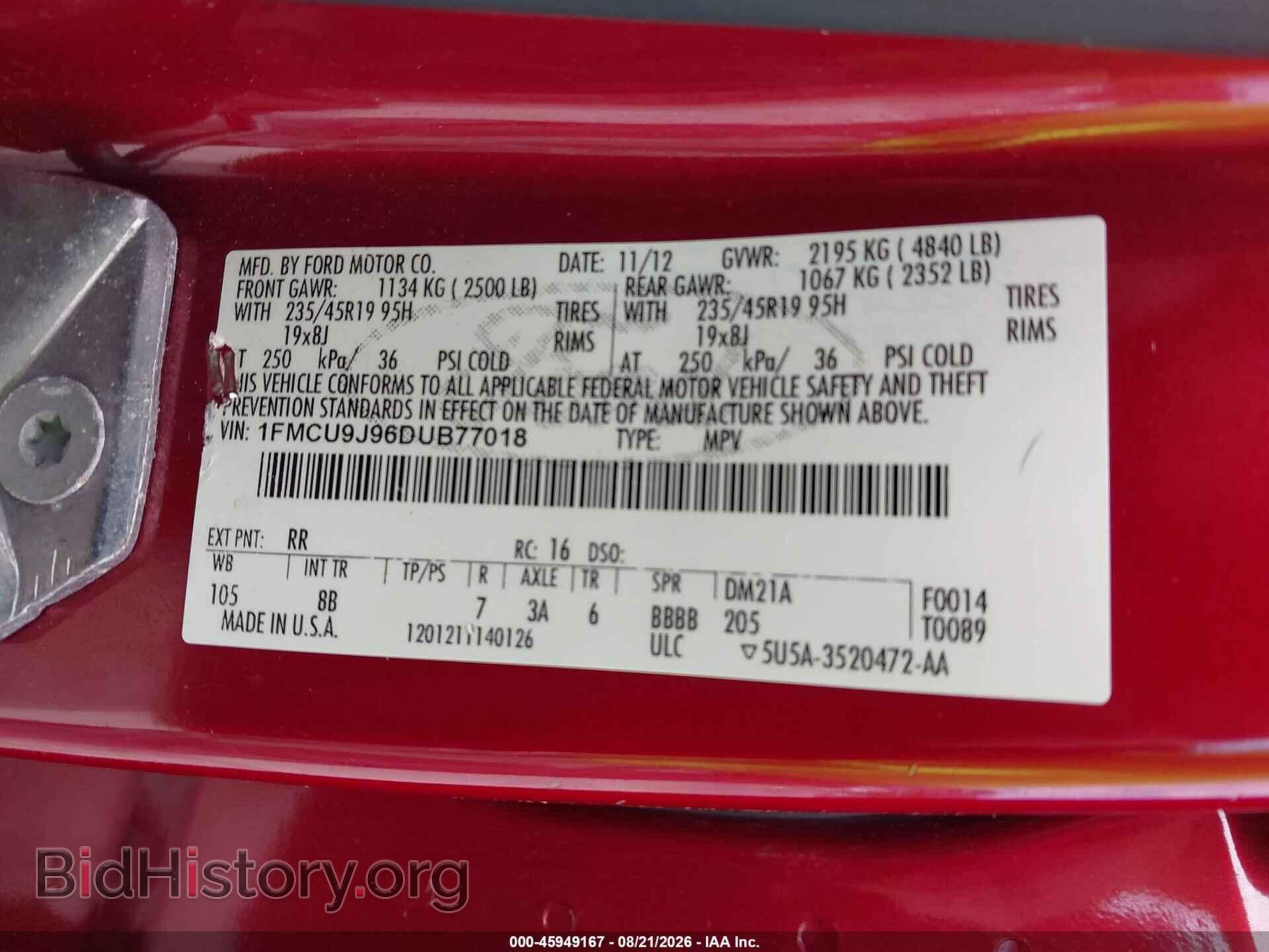 2013 FORD ESCAPE - VIN: 1FMCU9J96DUB77018 - Фото 9