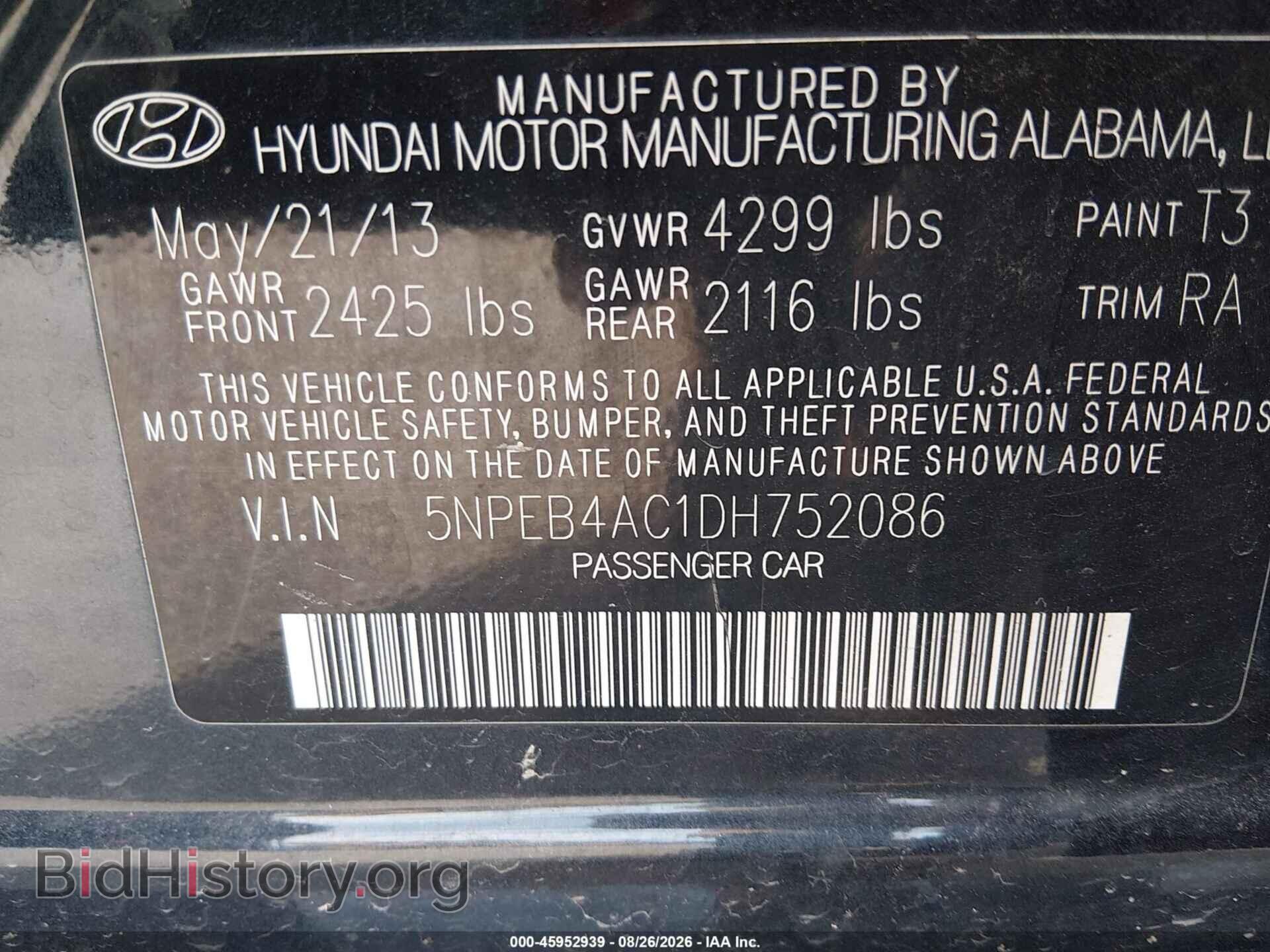 2013 HYUNDAI SONATA - VIN: 5NPEB4AC1DH752086 - Photo 9