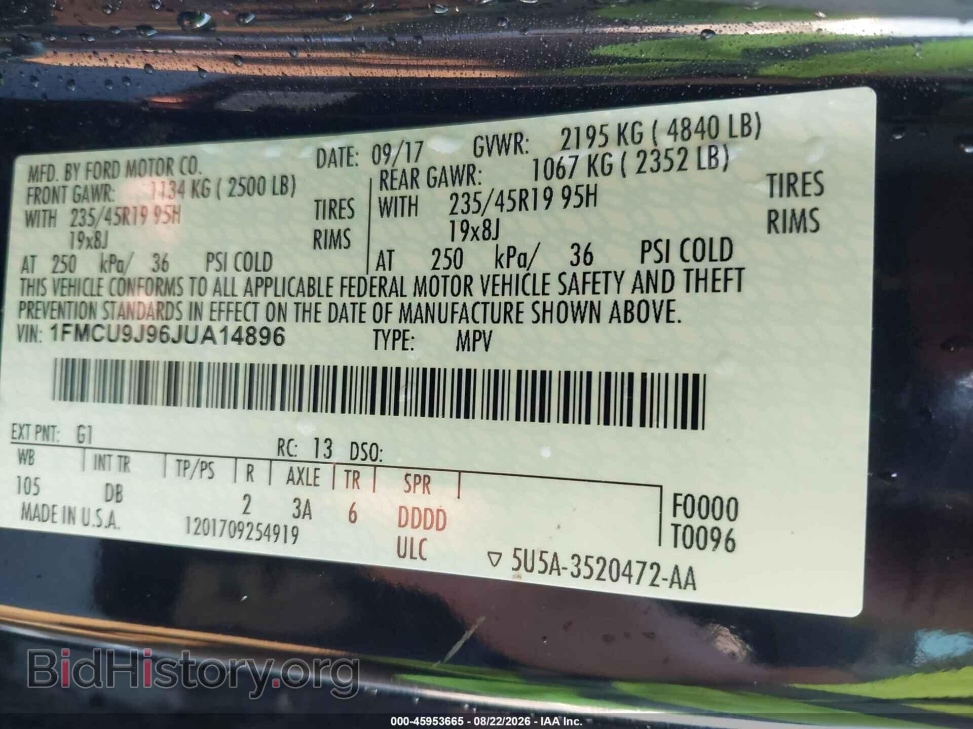 2018 FORD ESCAPE - VIN: 1FMCU9J96JUA14896 - Photo 9